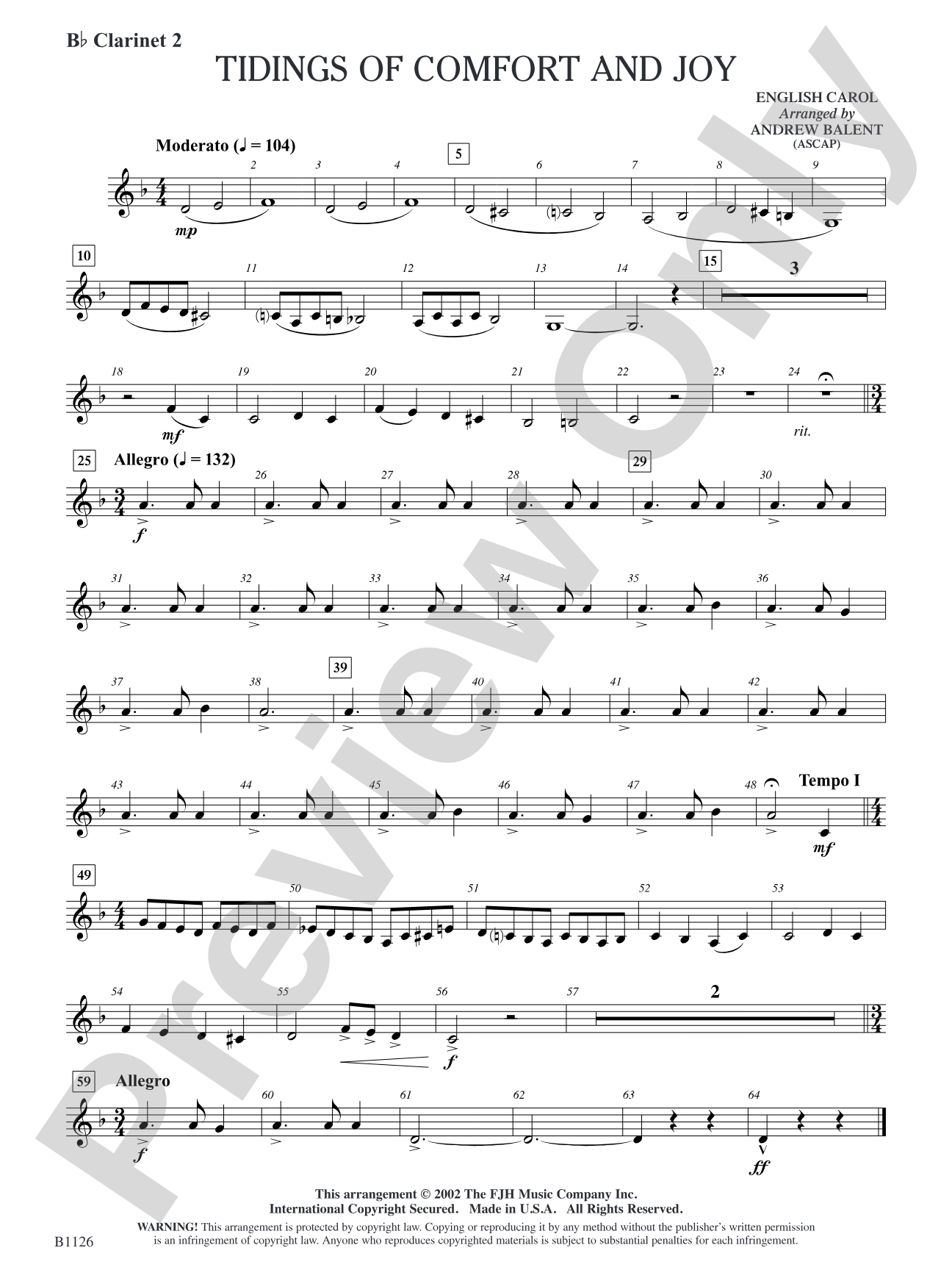 Tidings of Comfort and Joy: B-flat Clarinet 2