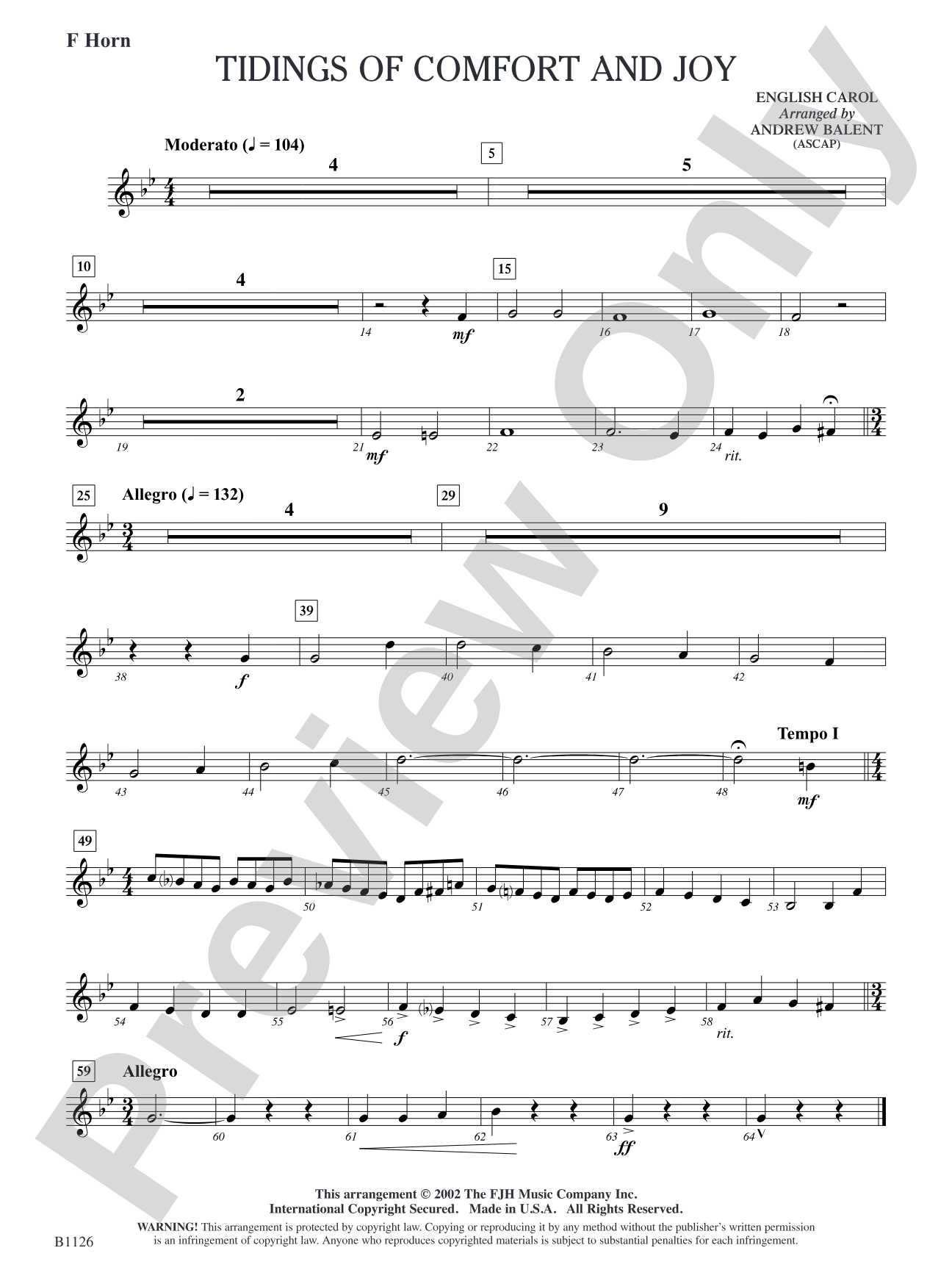 Tidings of Comfort and Joy: F Horn