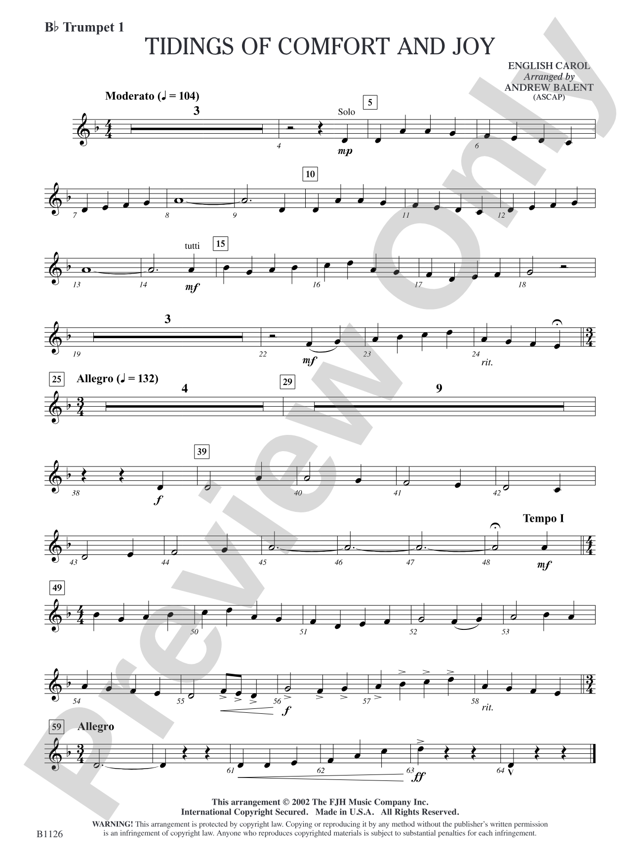 Tidings of Comfort and Joy: B-flat Trumpet 1