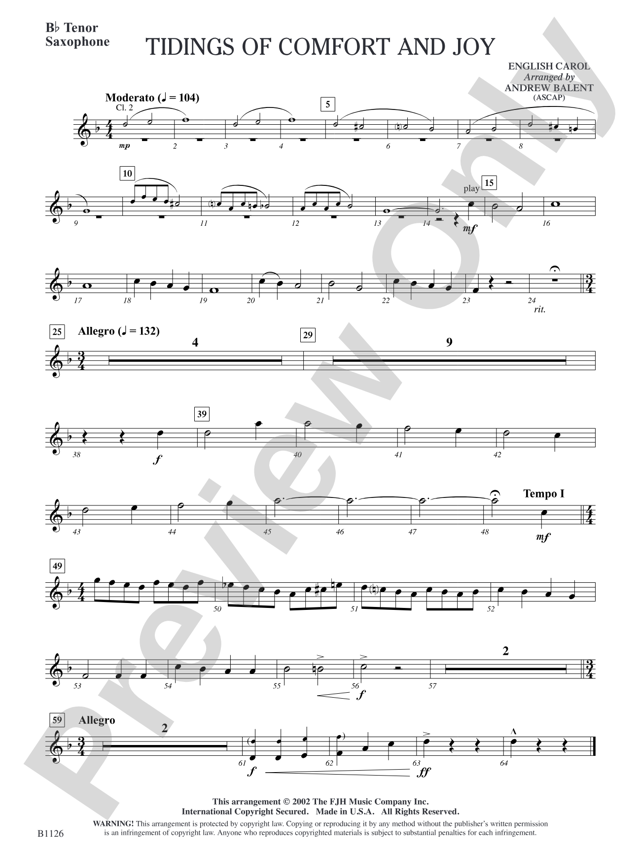 Tidings of Comfort and Joy: B-flat Tenor Saxophone