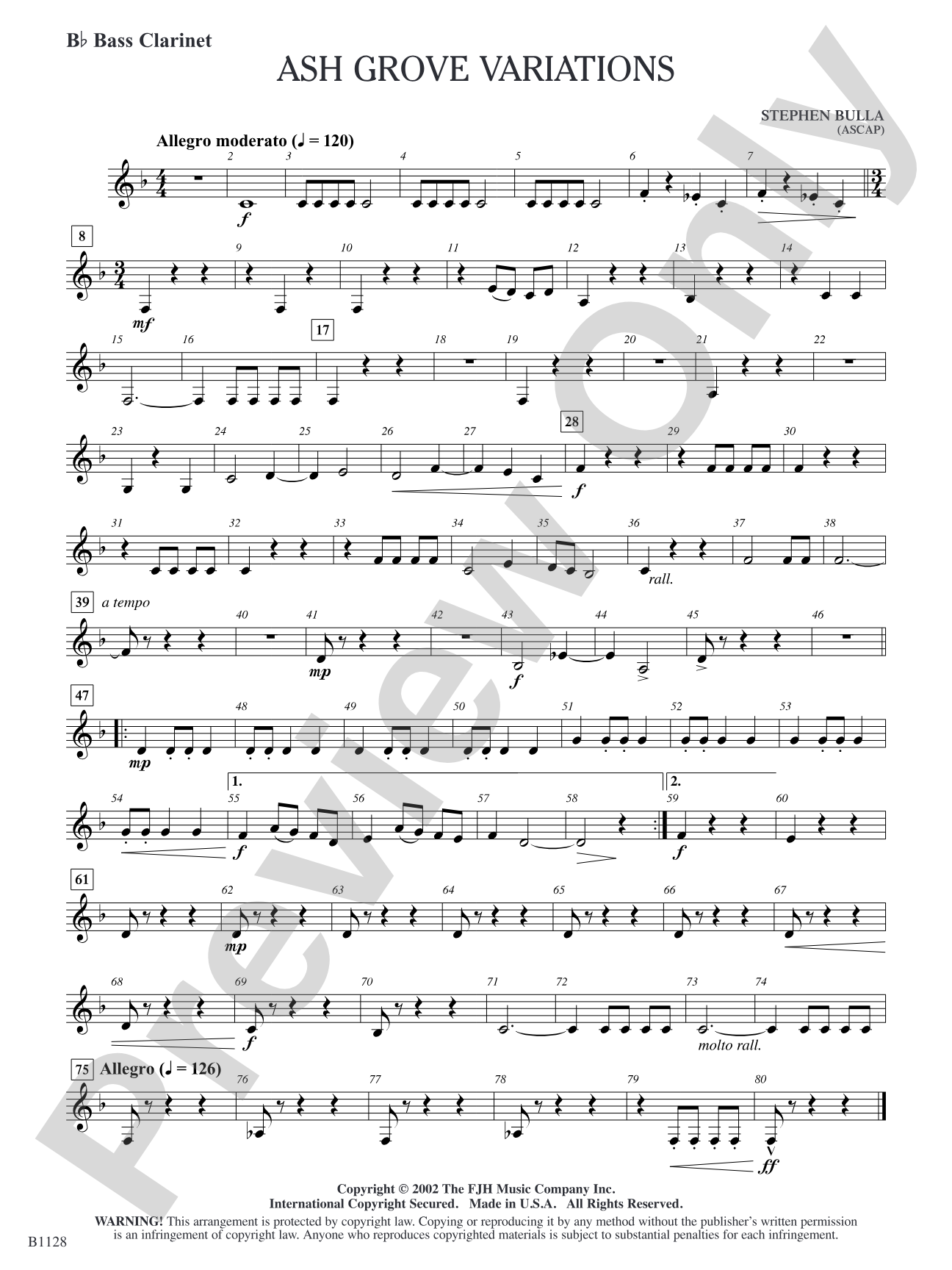 Ash Grove Variations: B-flat Bass Clarinet