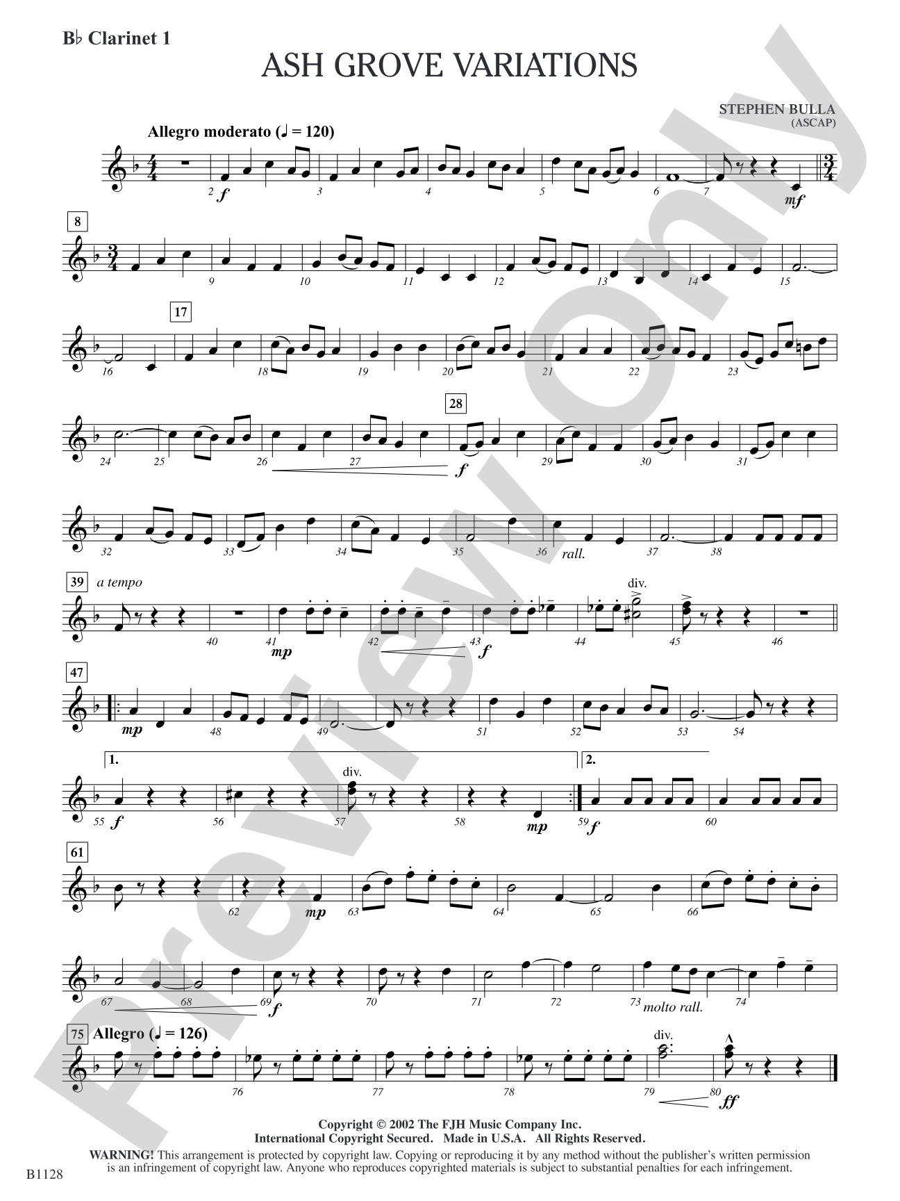 Ash Grove Variations: B-flat Clarinet 1
