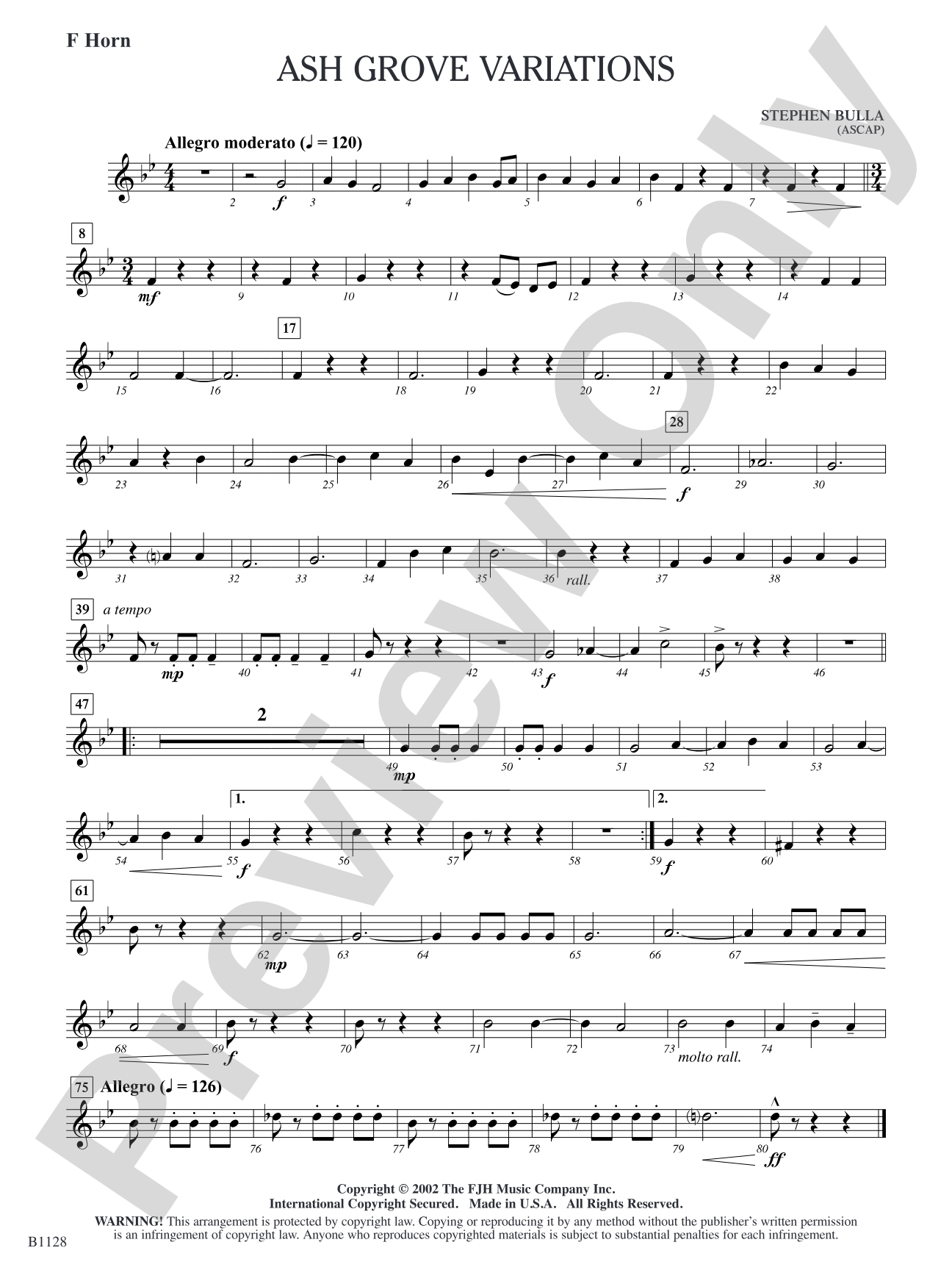 Ash Grove Variations: F Horn