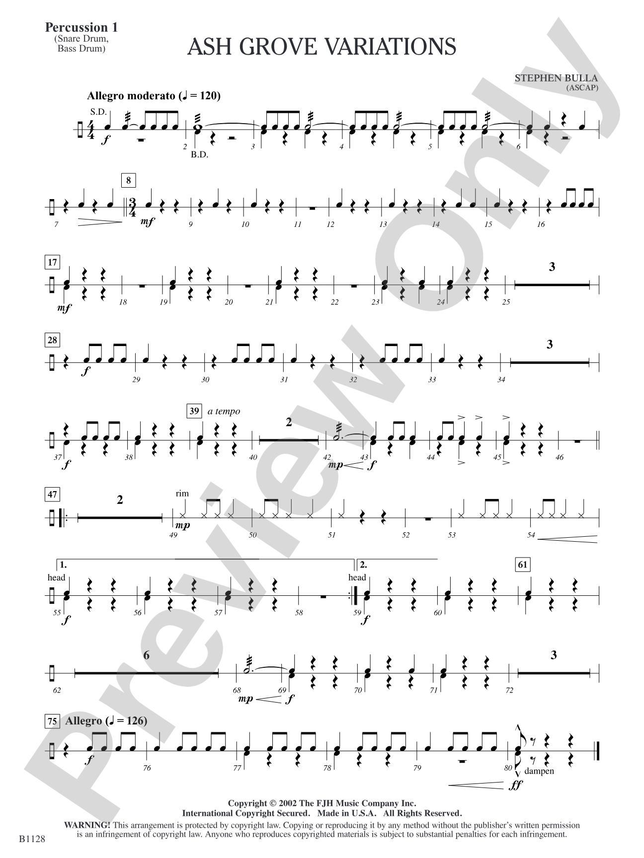 Ash Grove Variations: Percussion 1