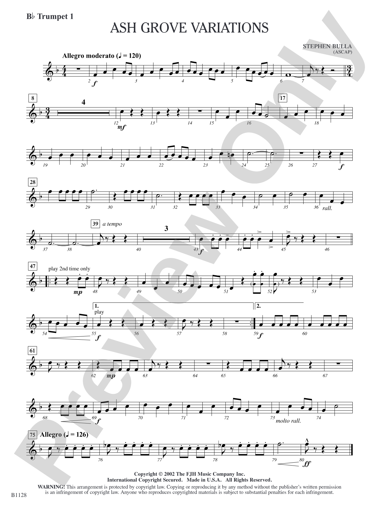 Ash Grove Variations: B-flat Trumpet 1