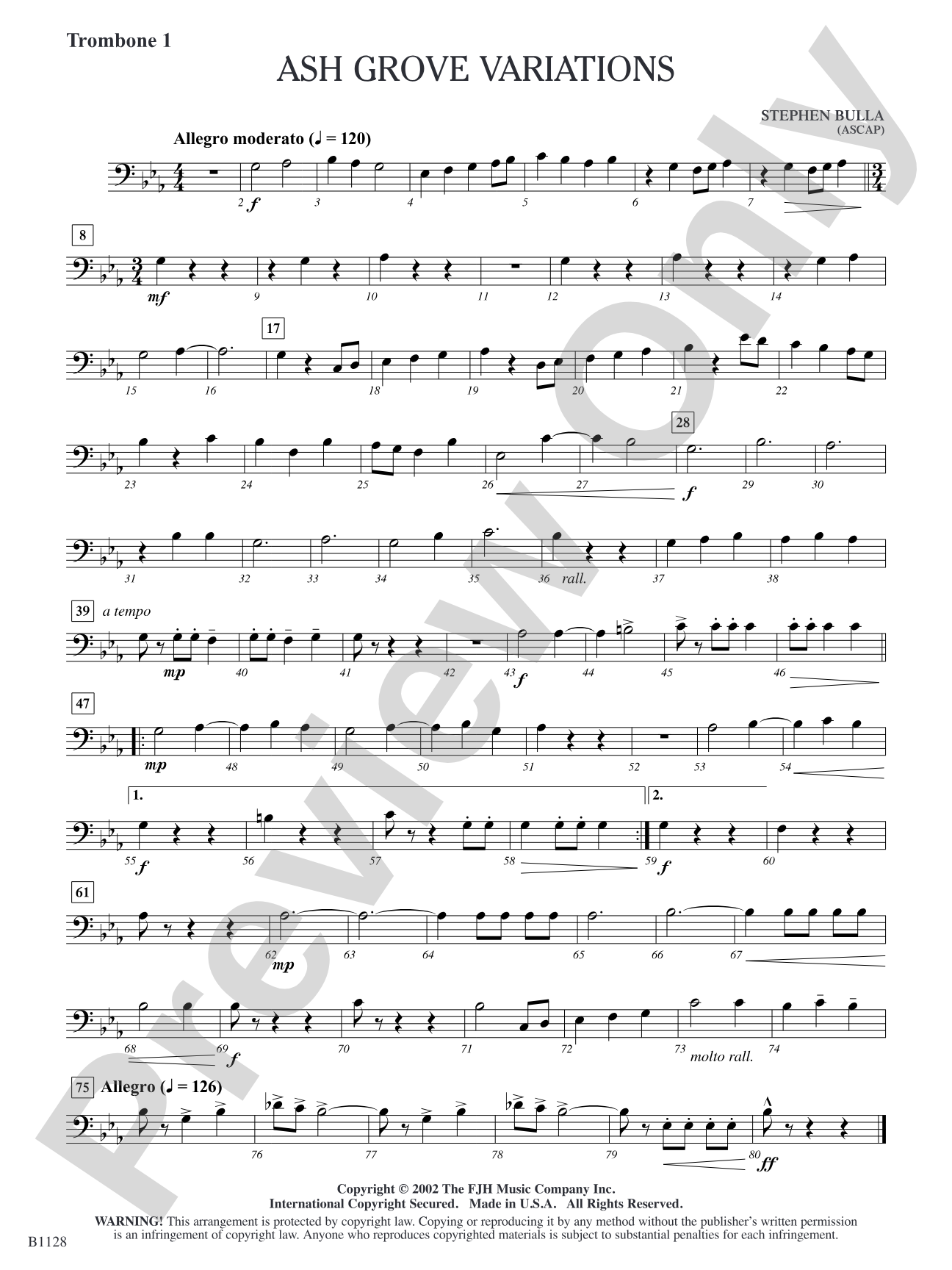 Ash Grove Variations: Trombone 1