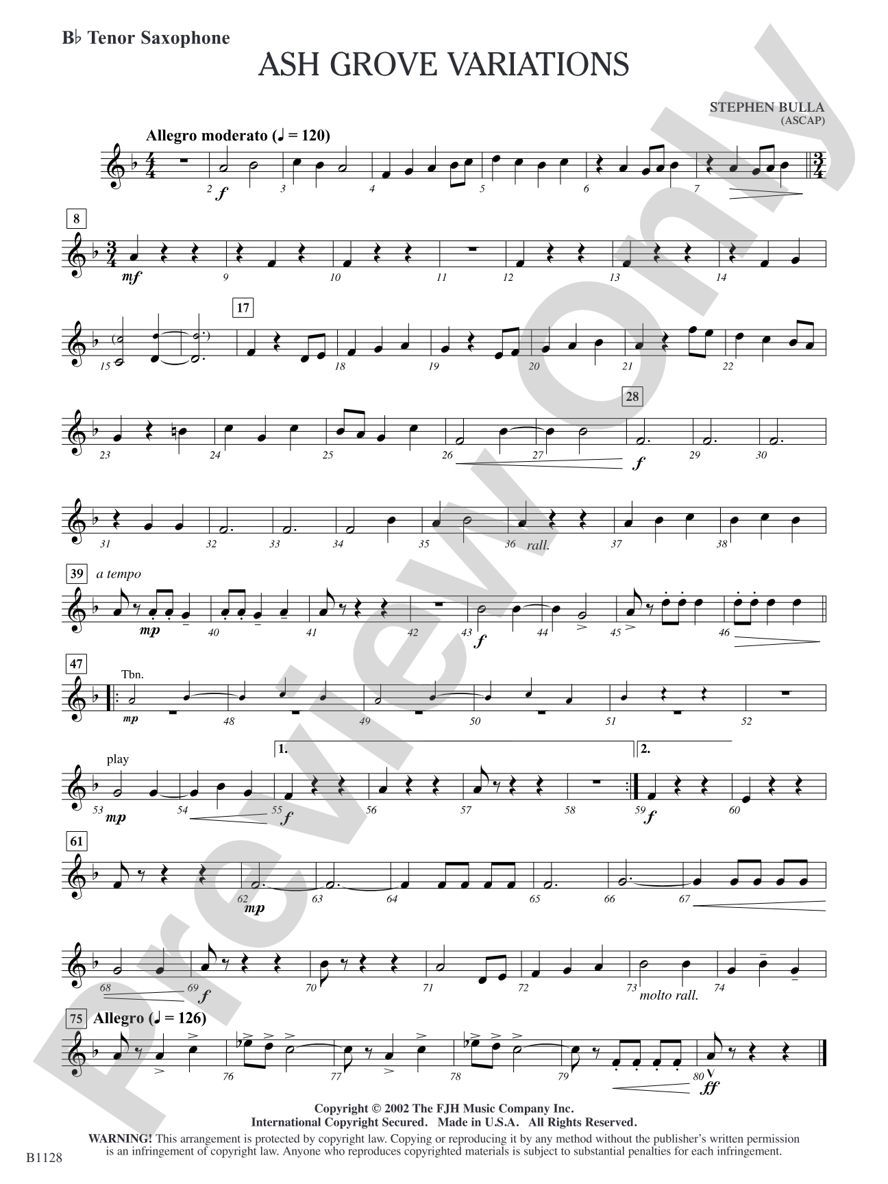 Ash Grove Variations: B-flat Tenor Saxophone