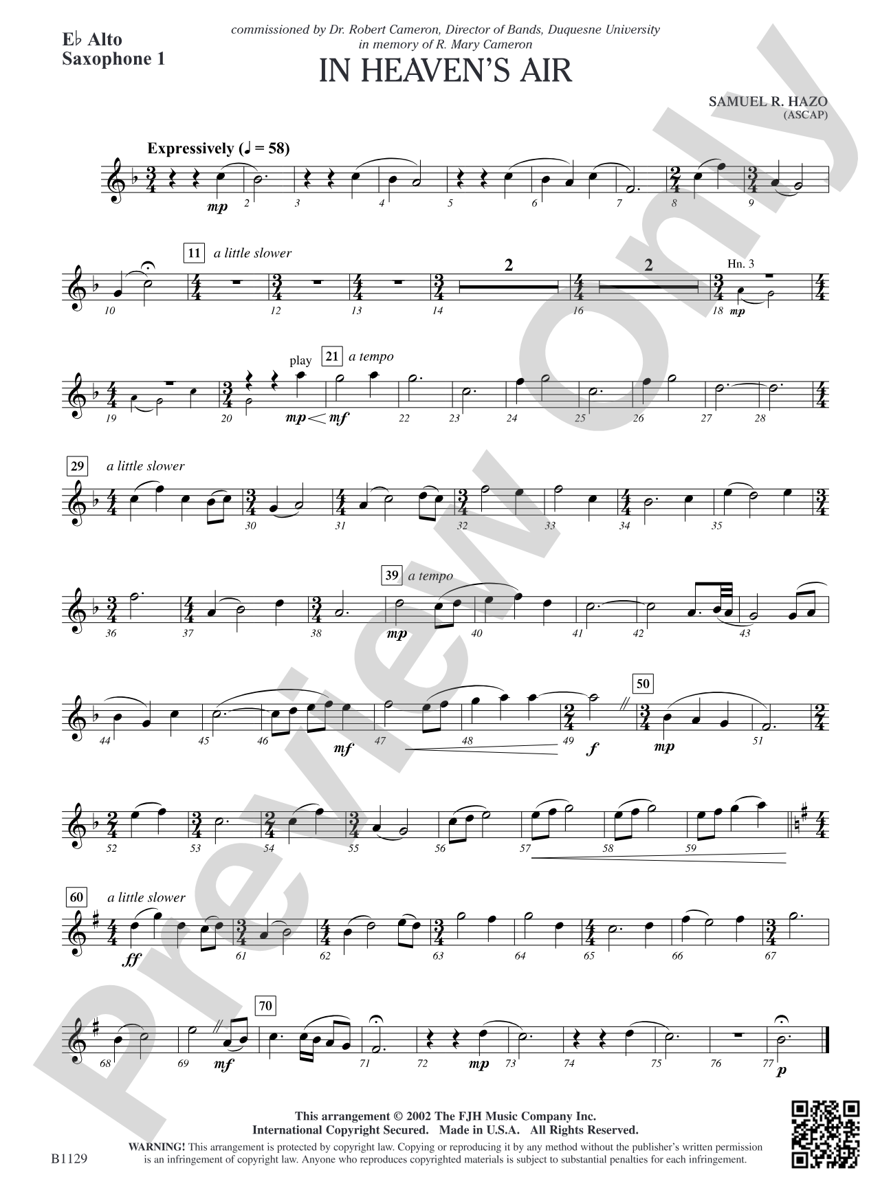 In Heaven's Air: E-flat Alto Saxophone 1