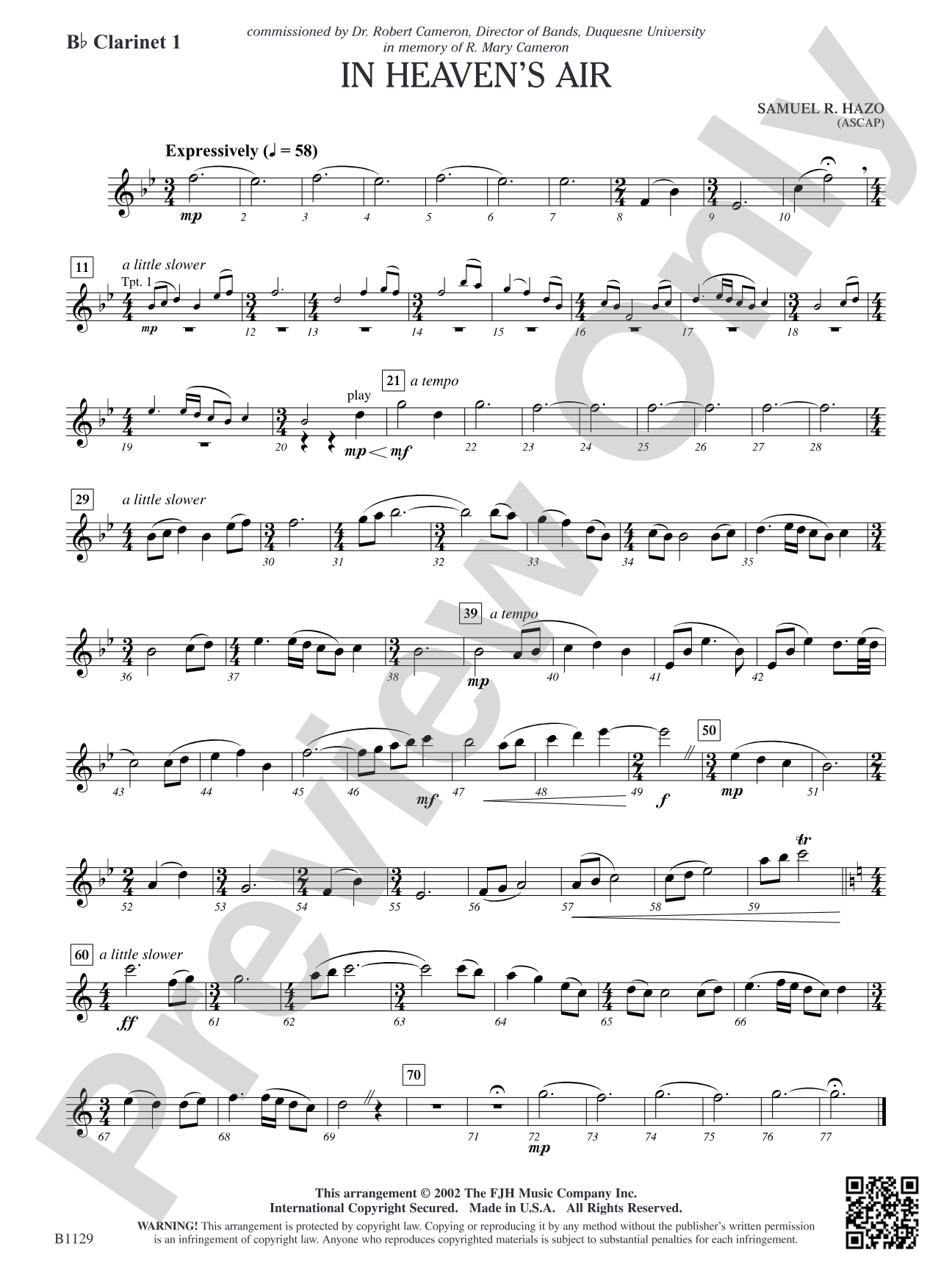 In Heaven's Air: B-flat Clarinet 1
