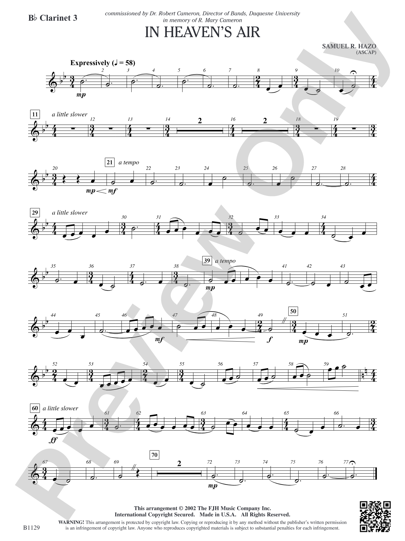 In Heaven's Air: B-flat Clarinet 3