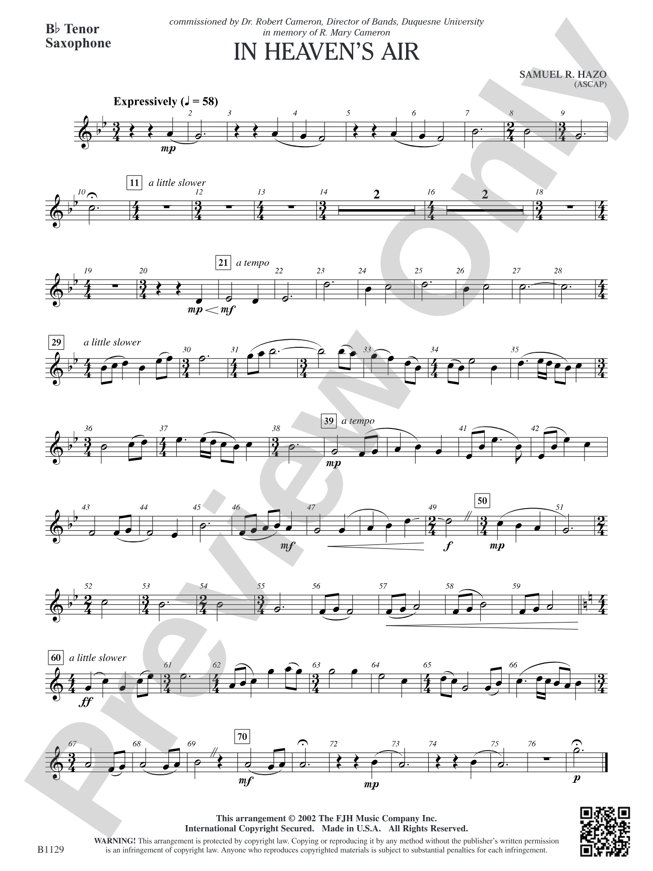 In Heaven's Air: B-flat Tenor Saxophone