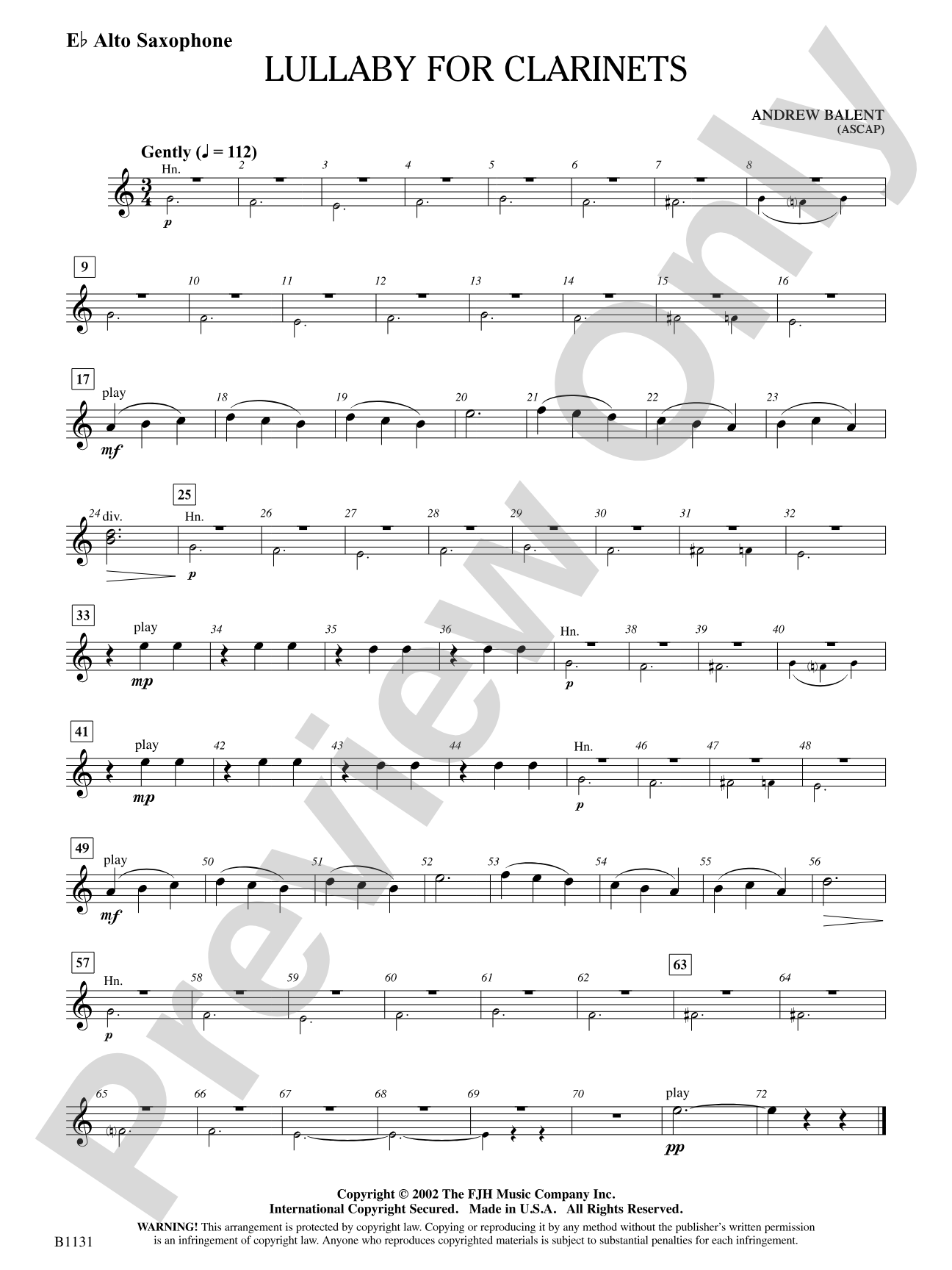 Lullaby for Clarinets: E-flat Alto Saxophone