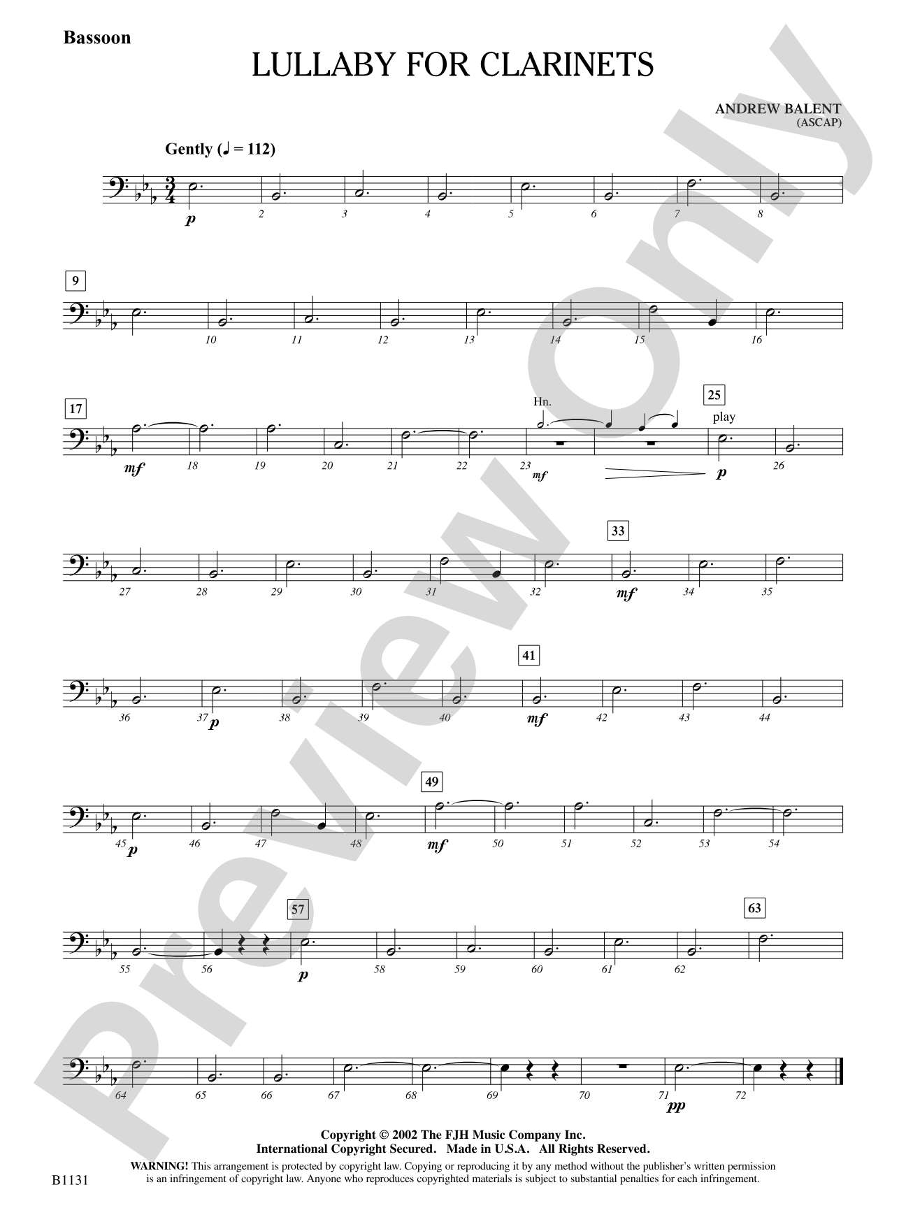 Lullaby for Clarinets: Bassoon