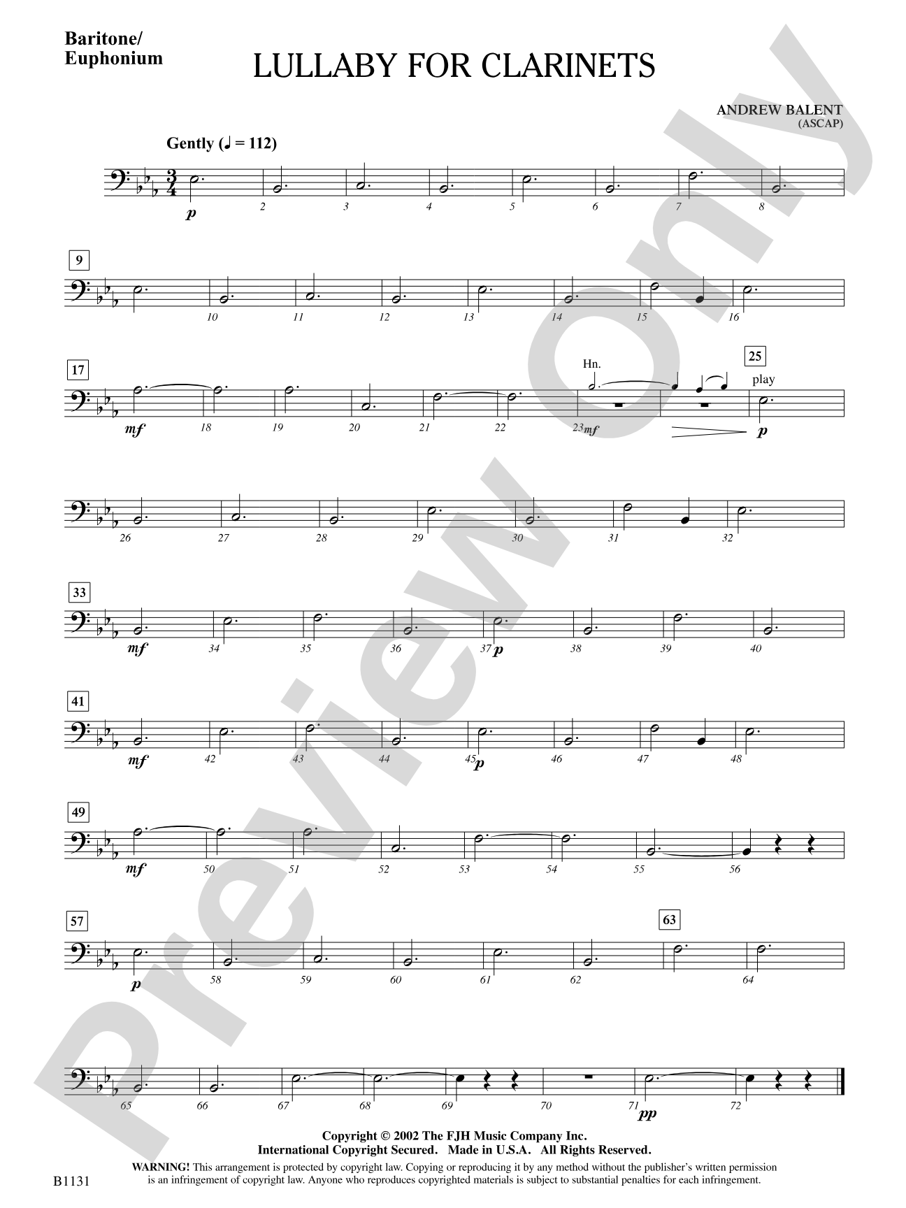 Lullaby for Clarinets: Baritone/Euphonium