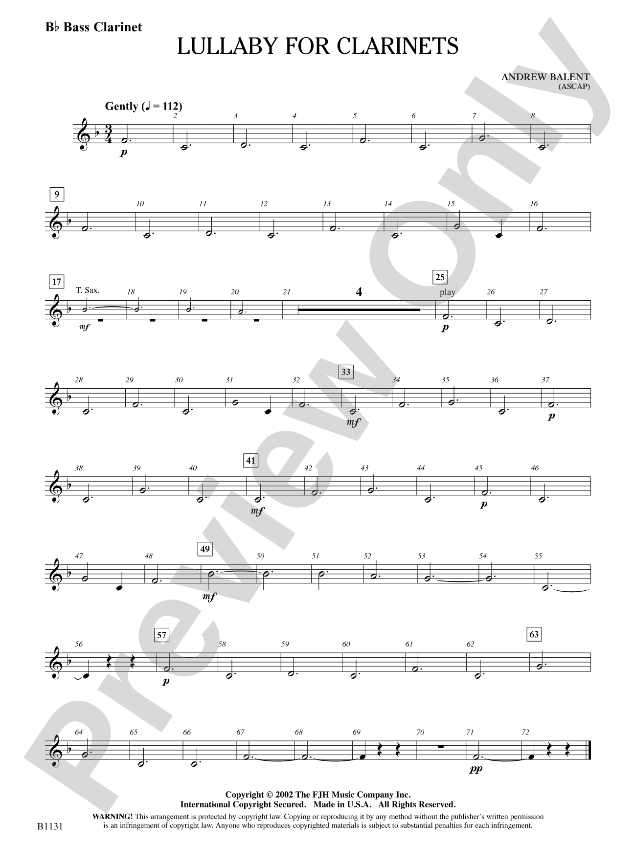 Lullaby for Clarinets: B-flat Bass Clarinet