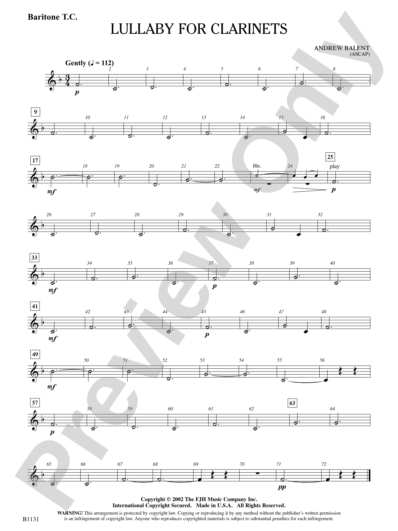 Lullaby for Clarinets: Baritone T.C.