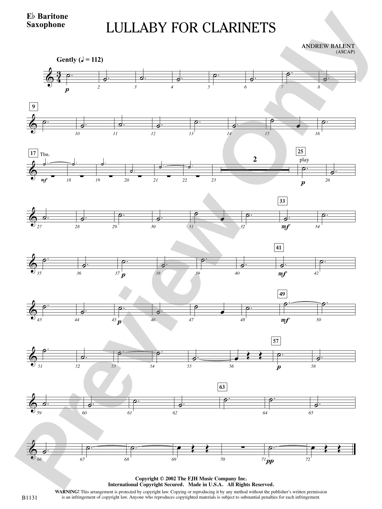 Lullaby for Clarinets: E-flat Baritone Saxophone