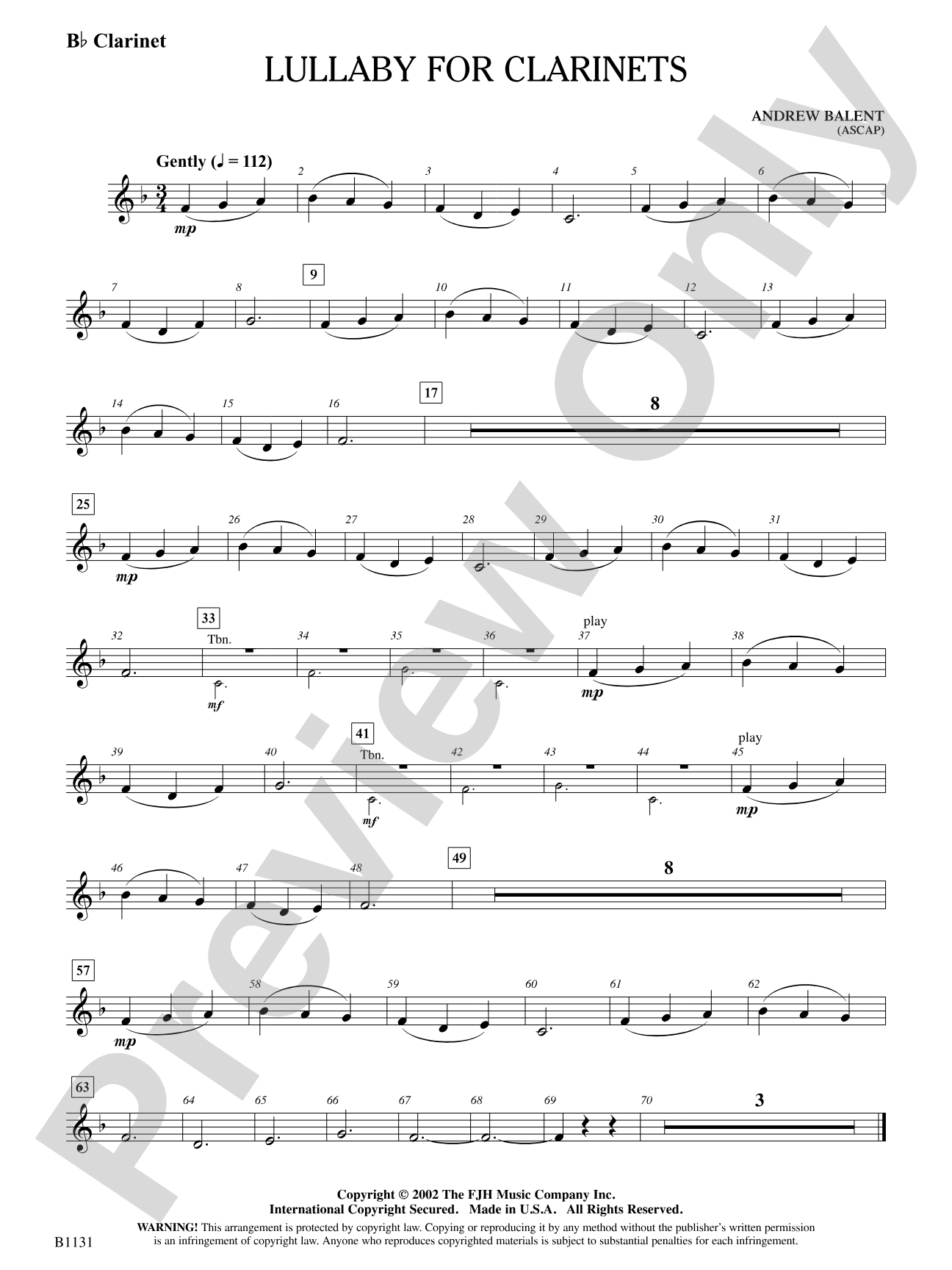 Lullaby for Clarinets: B-flat Clarinet