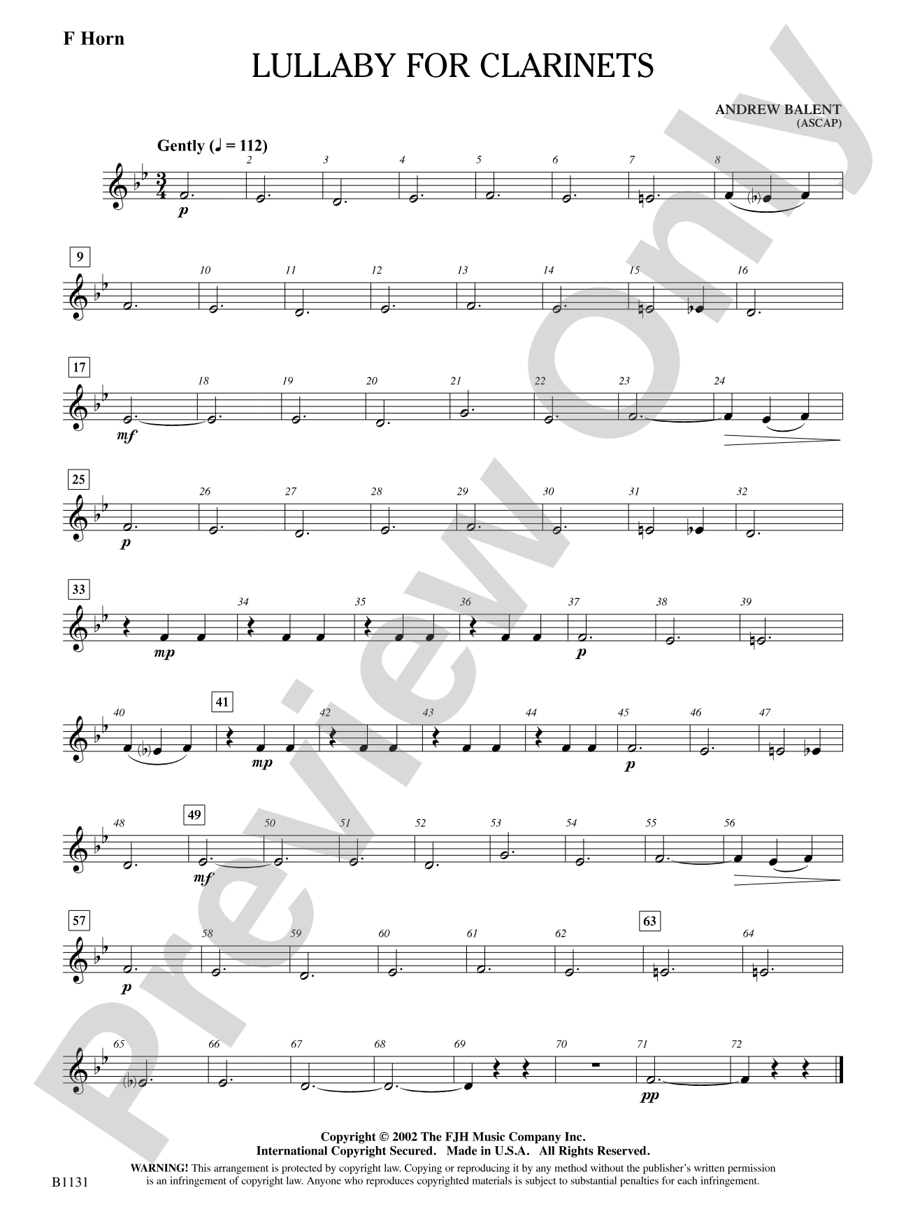 Lullaby for Clarinets: F Horn