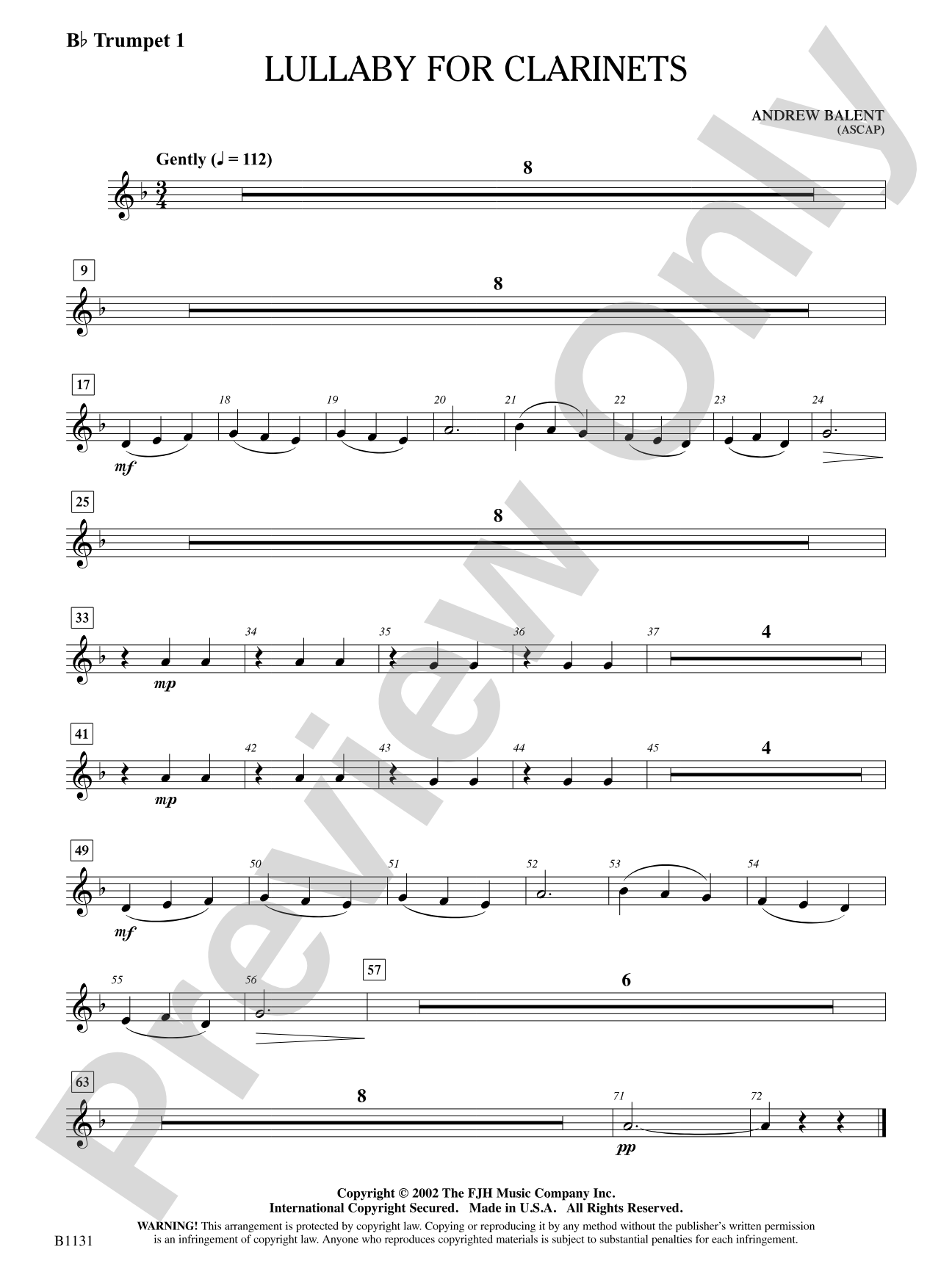 Lullaby for Clarinets: B-flat Trumpet 1