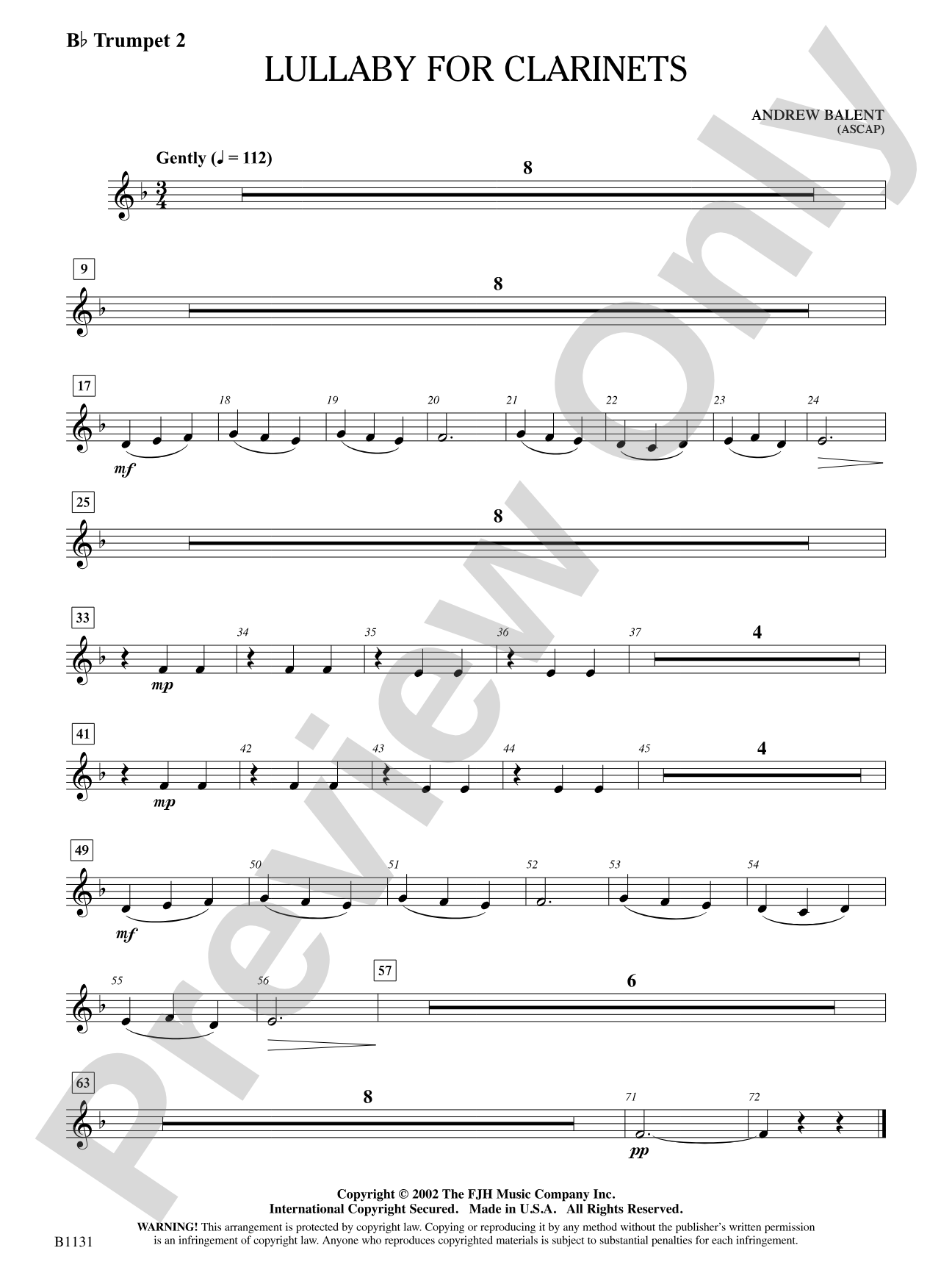 Lullaby for Clarinets: B-flat Trumpet 2