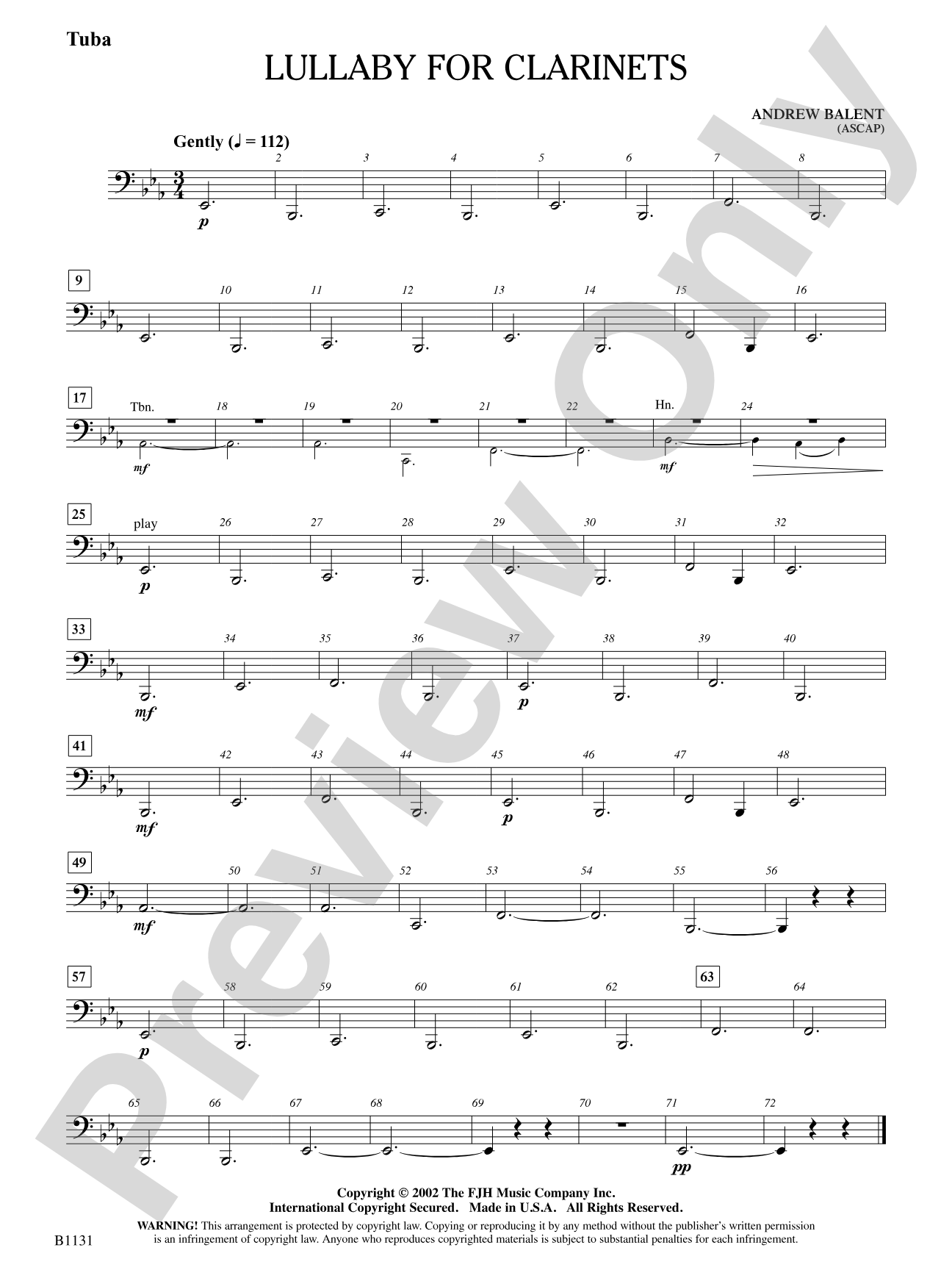 Lullaby for Clarinets: Tuba