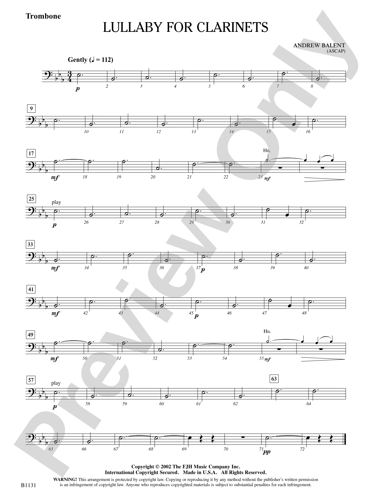 Lullaby for Clarinets: Trombone