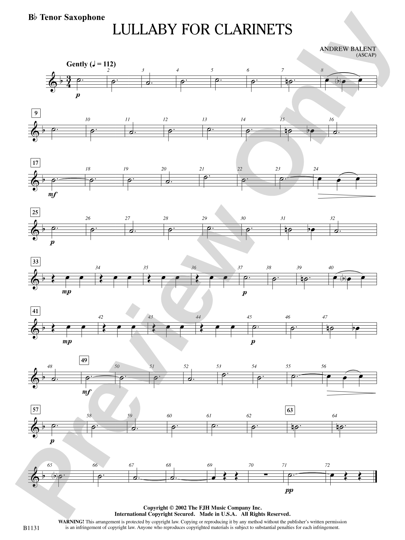Lullaby for Clarinets: B-flat Tenor Saxophone