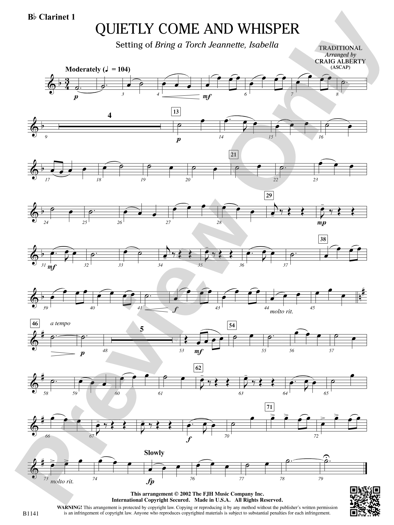 Quietly Come and Whisper: B-flat Clarinet 1