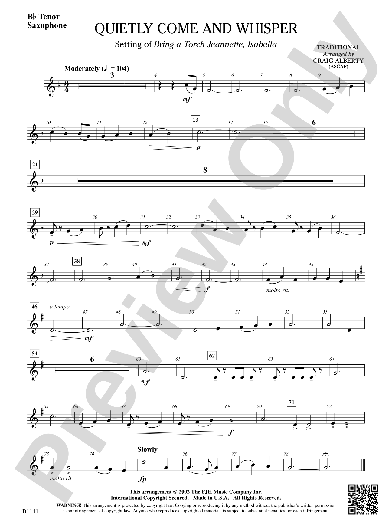 Quietly Come and Whisper: B-flat Tenor Saxophone