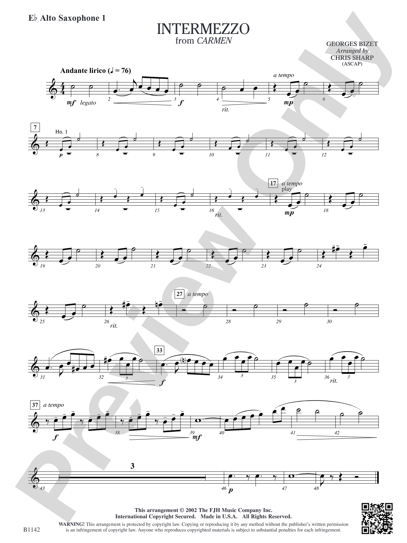 Intermezzo (from Georges Bizet's opera Carmen): E-flat Alto Saxophone 1