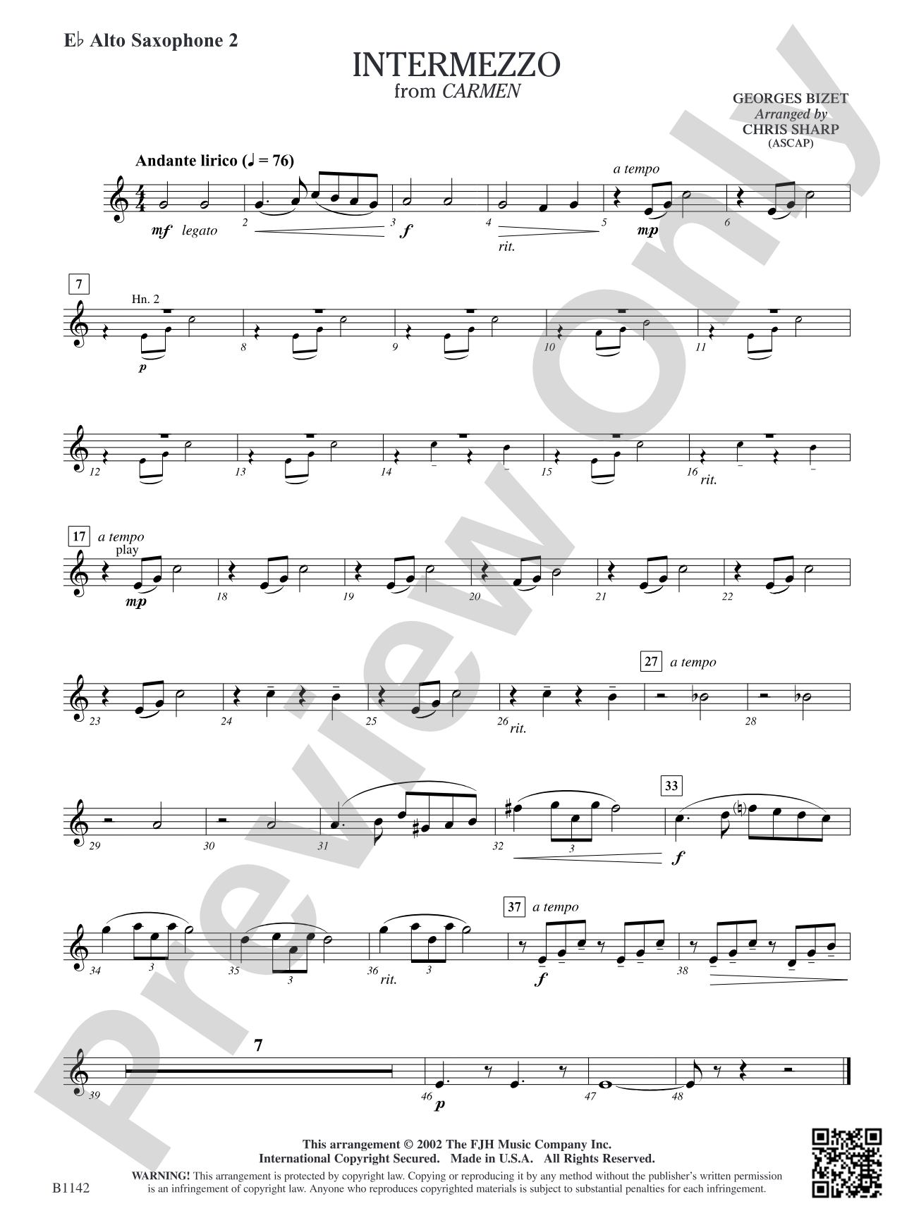 Intermezzo (from Georges Bizet's opera Carmen): E-flat Alto Saxophone 2