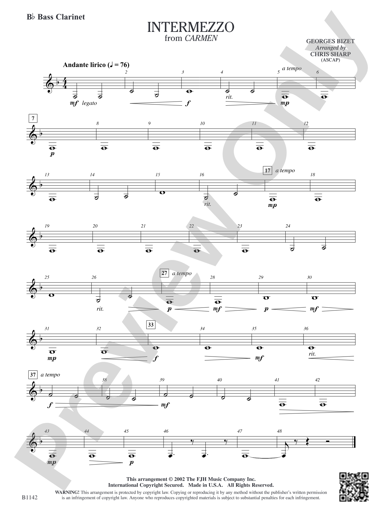 Intermezzo (from Georges Bizet's opera Carmen): B-flat Bass Clarinet