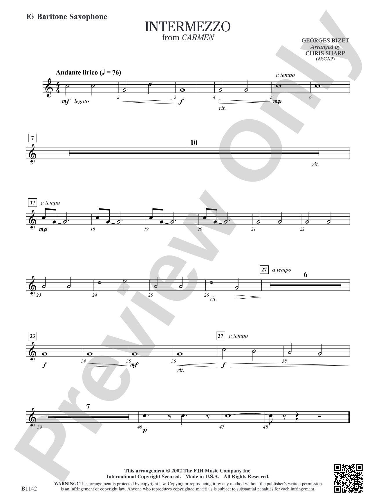 Intermezzo (from Georges Bizet's opera Carmen): E-flat Baritone Saxophone