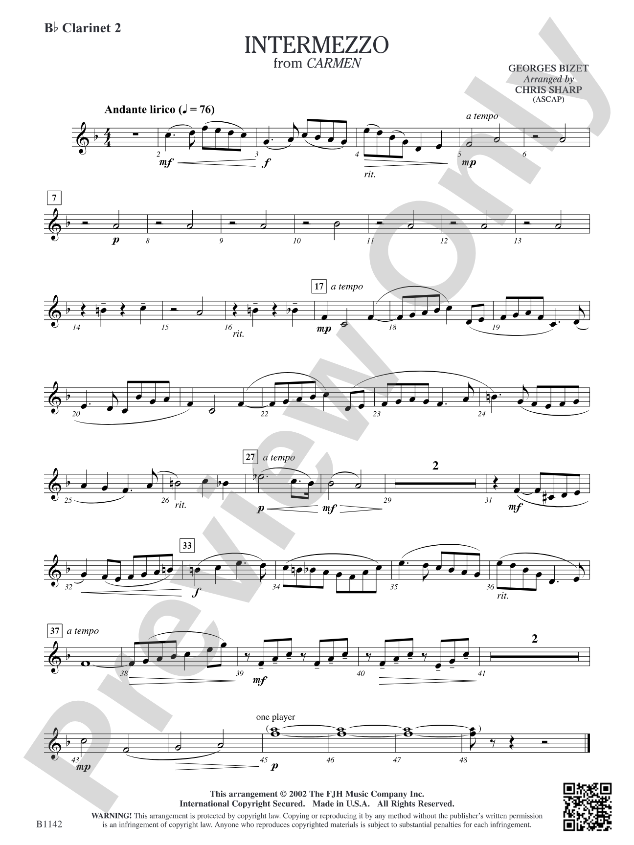 Intermezzo (from Georges Bizet's opera Carmen): B-flat Clarinet 2