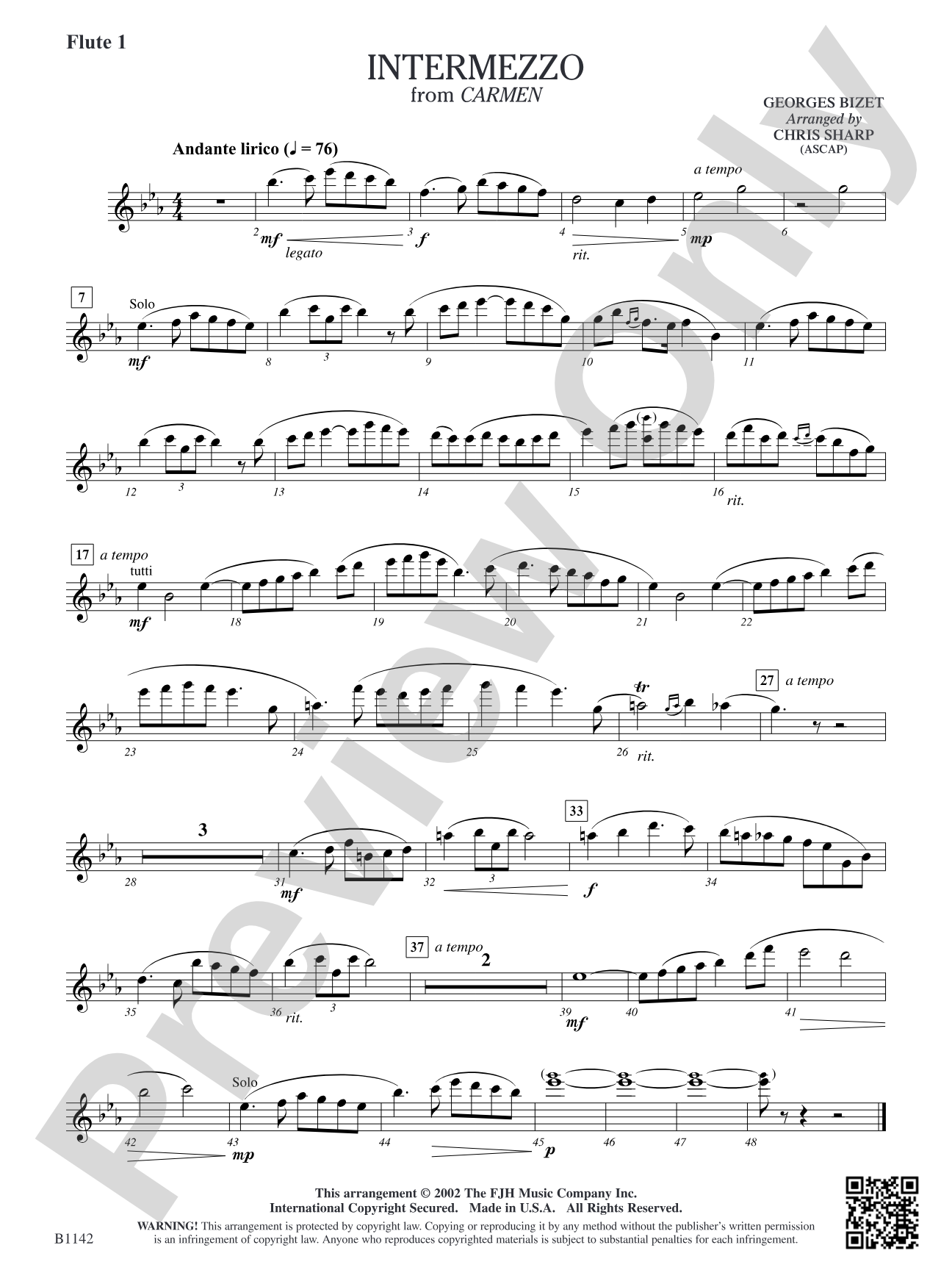 Intermezzo (from Georges Bizet's opera Carmen): Flute 1