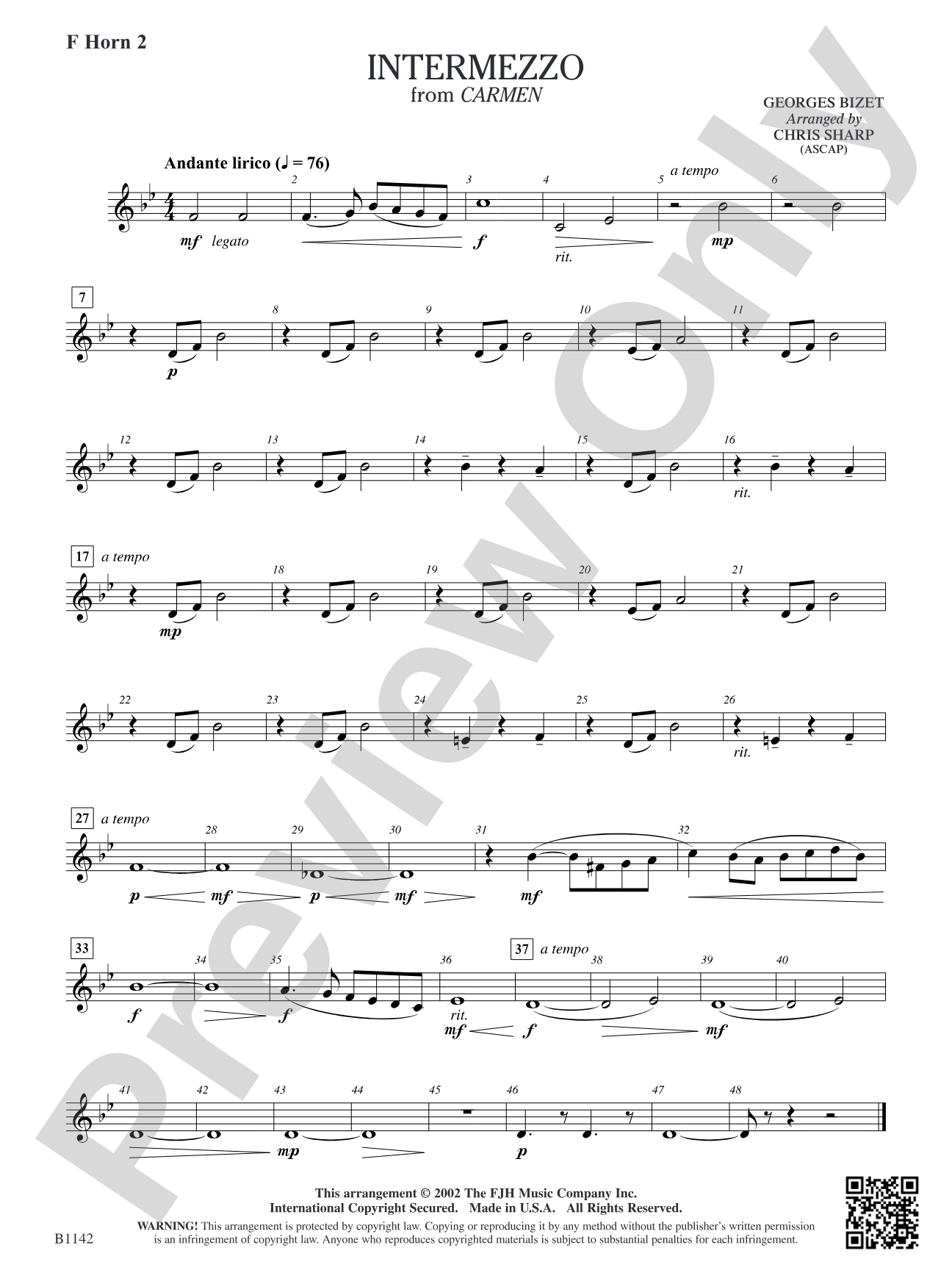 Intermezzo (from Georges Bizet's opera Carmen): F Horn 2