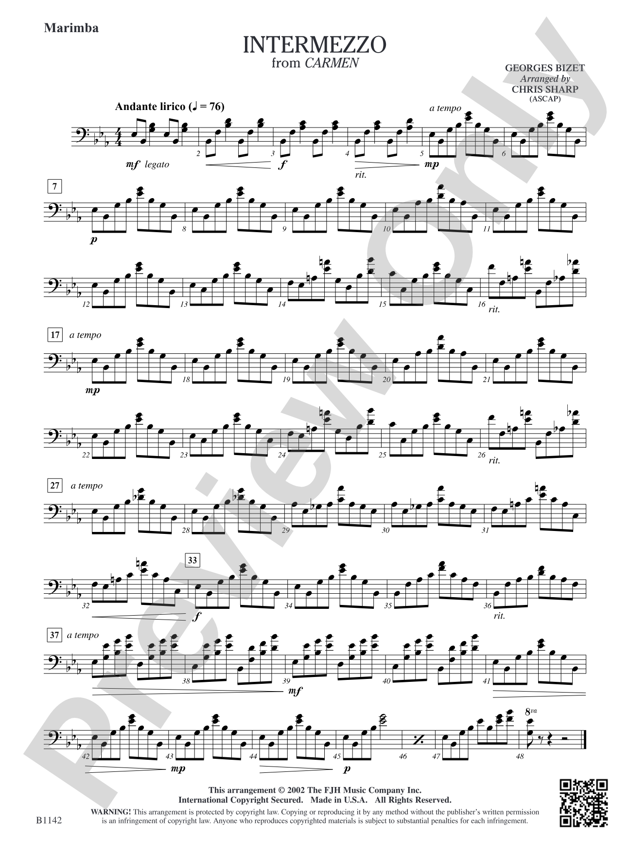 Intermezzo (from Georges Bizet's opera Carmen): Opt. Marimba
