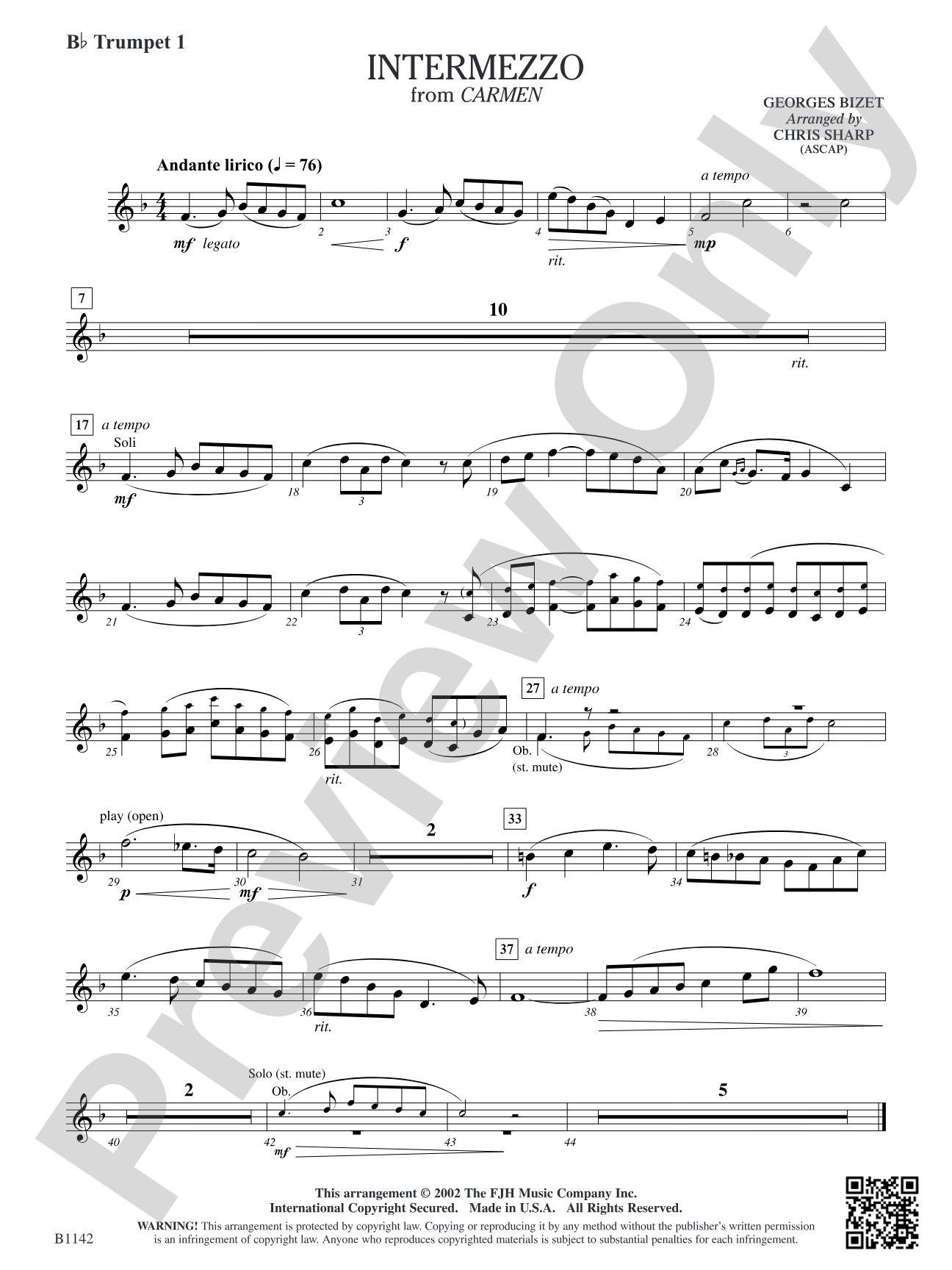 Intermezzo (from Georges Bizet's opera Carmen): B-flat Trumpet 1