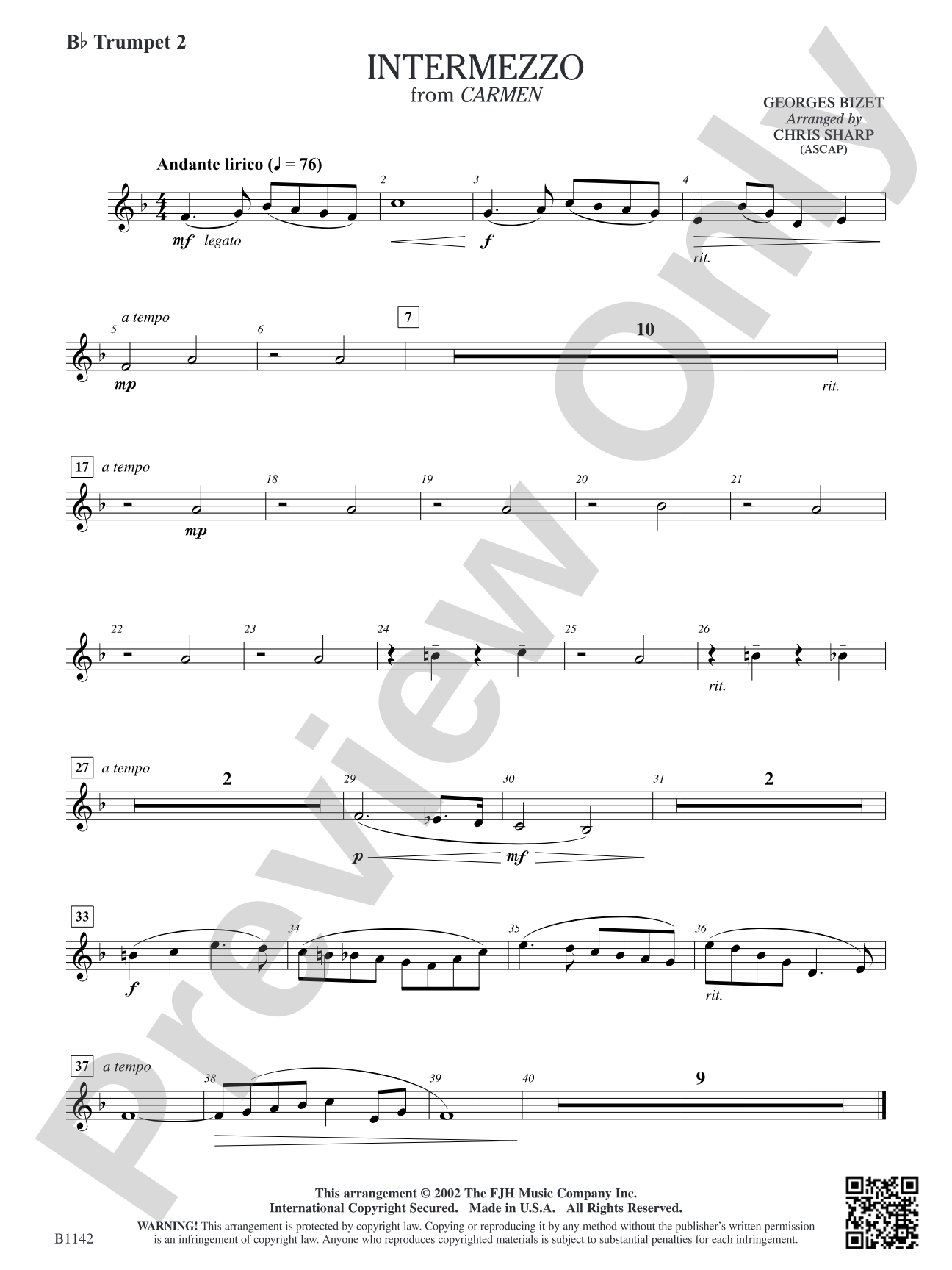 Intermezzo (from Georges Bizet's opera Carmen): B-flat Trumpet 2
