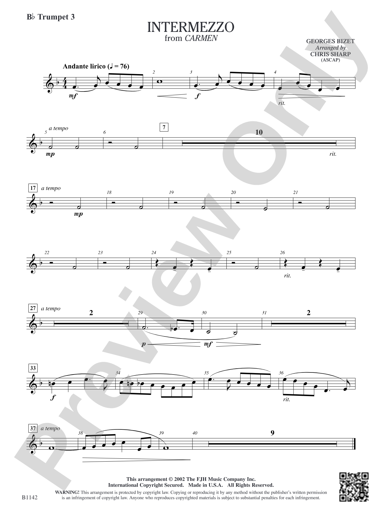 Intermezzo (from Georges Bizet's opera Carmen): B-flat Trumpet 3