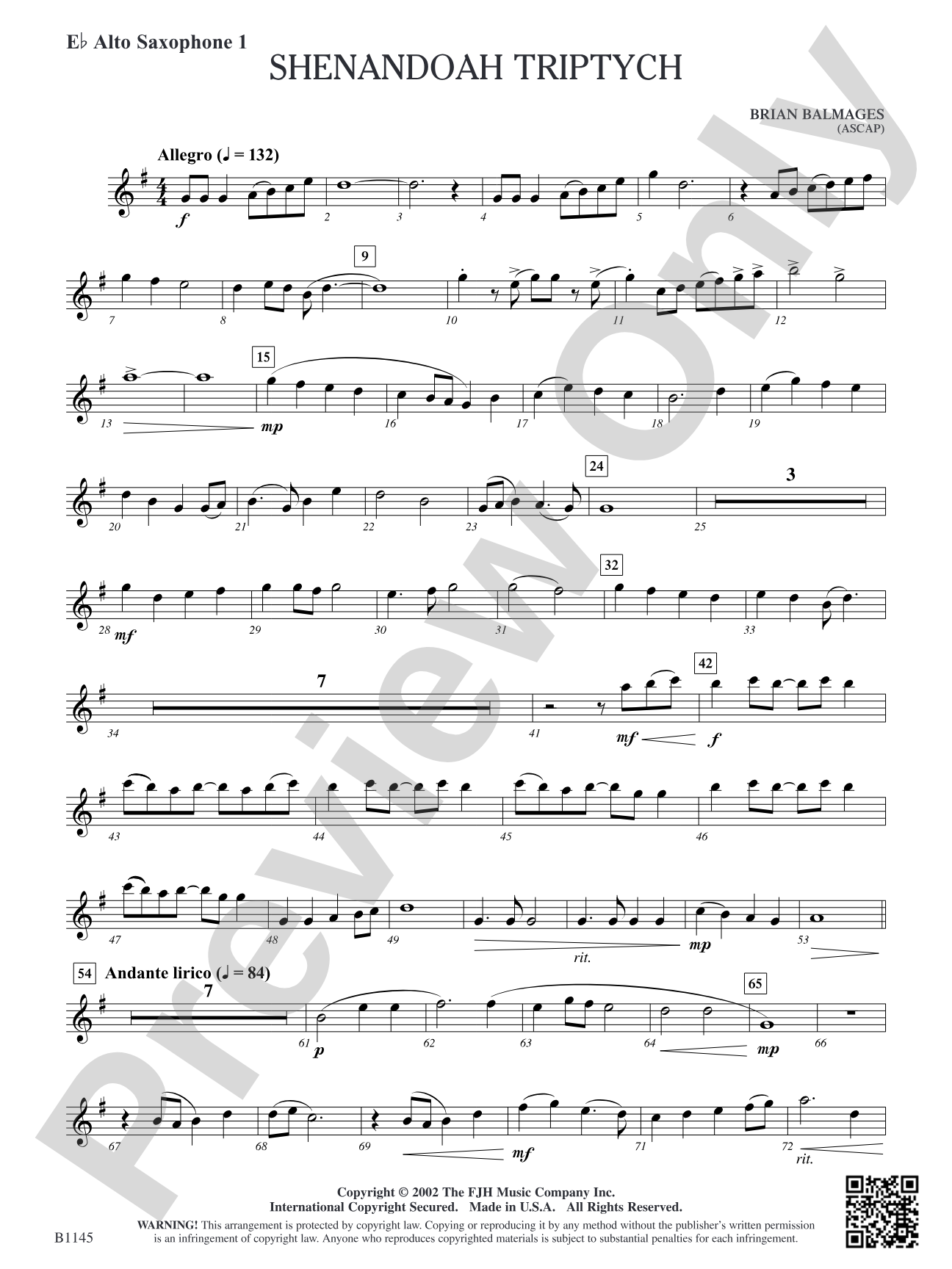 Shenandoah Triptych: E-flat Alto Saxophone 1