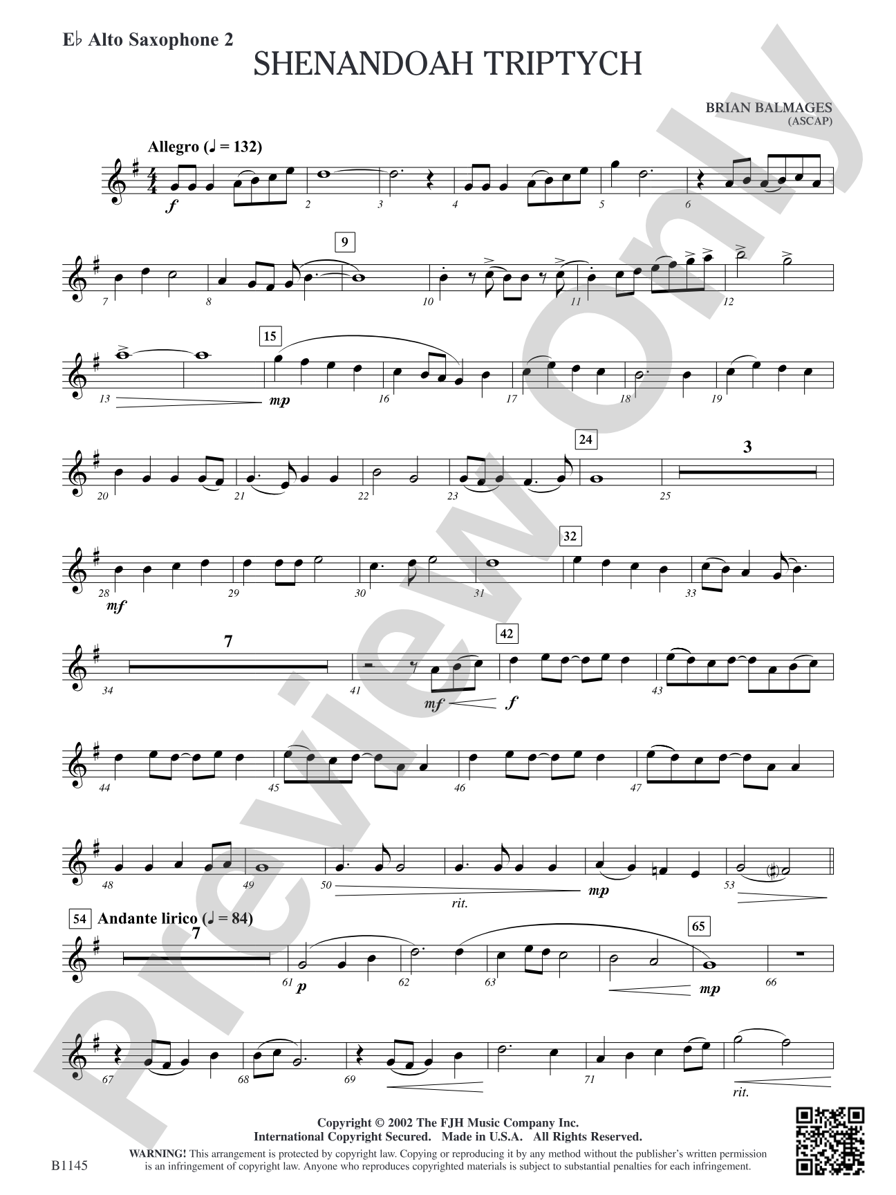 Shenandoah Triptych: E-flat Alto Saxophone 2