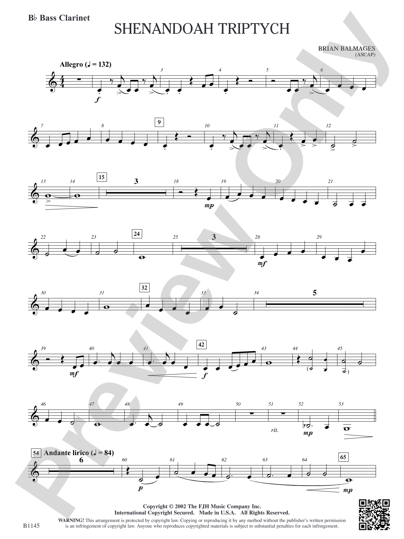 Shenandoah Triptych: B-flat Bass Clarinet