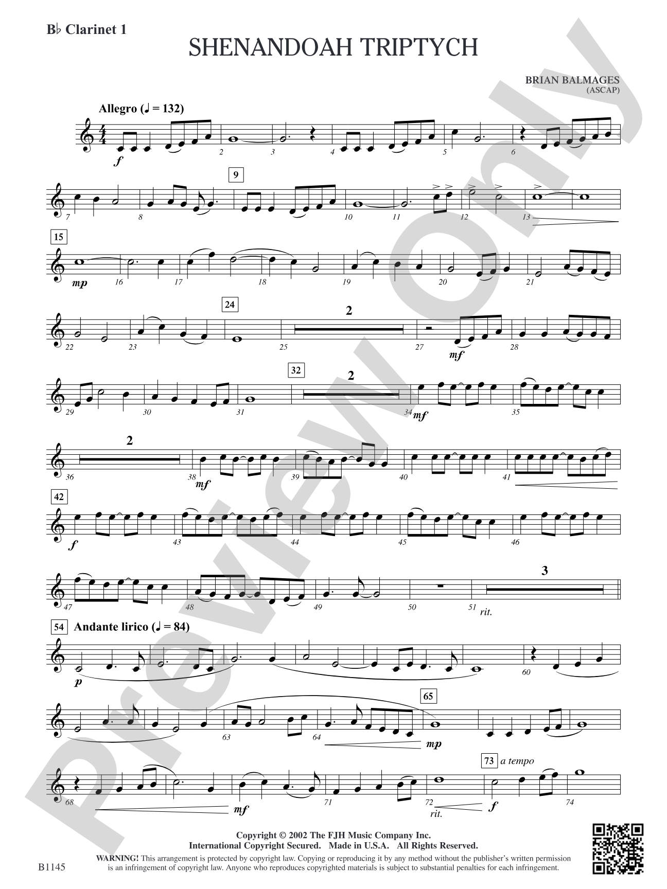 Shenandoah Triptych: B-flat Clarinet 1