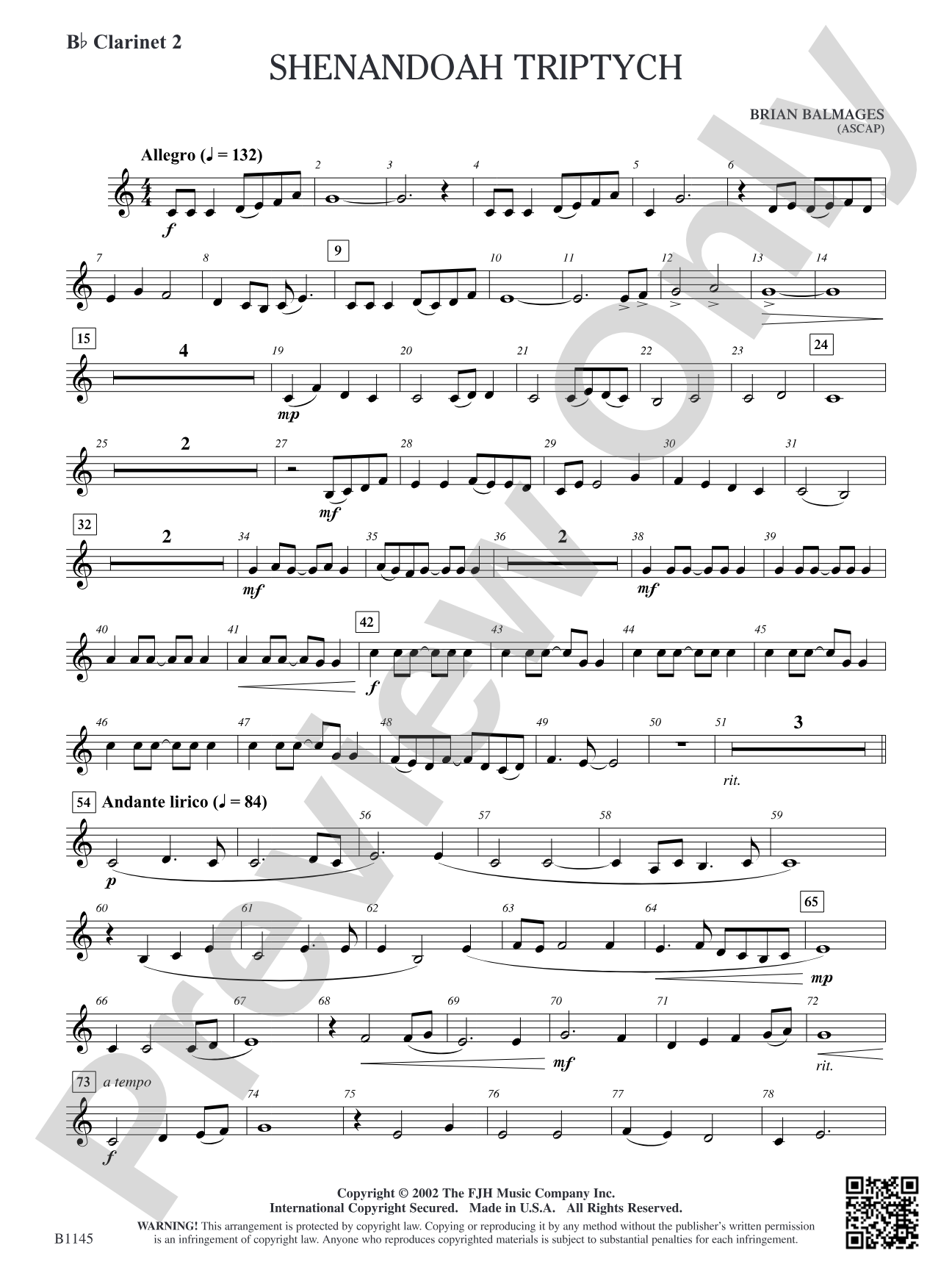 Shenandoah Triptych: B-flat Clarinet 2