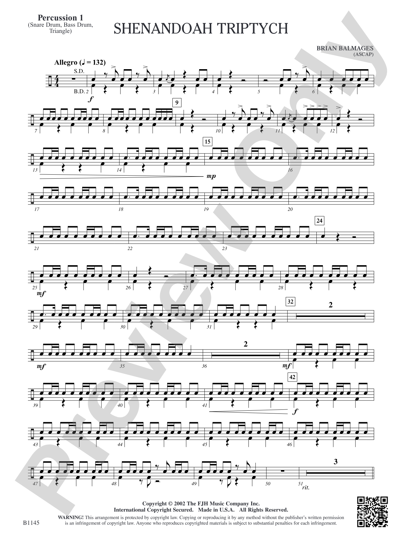 Shenandoah Triptych: Percussion 1