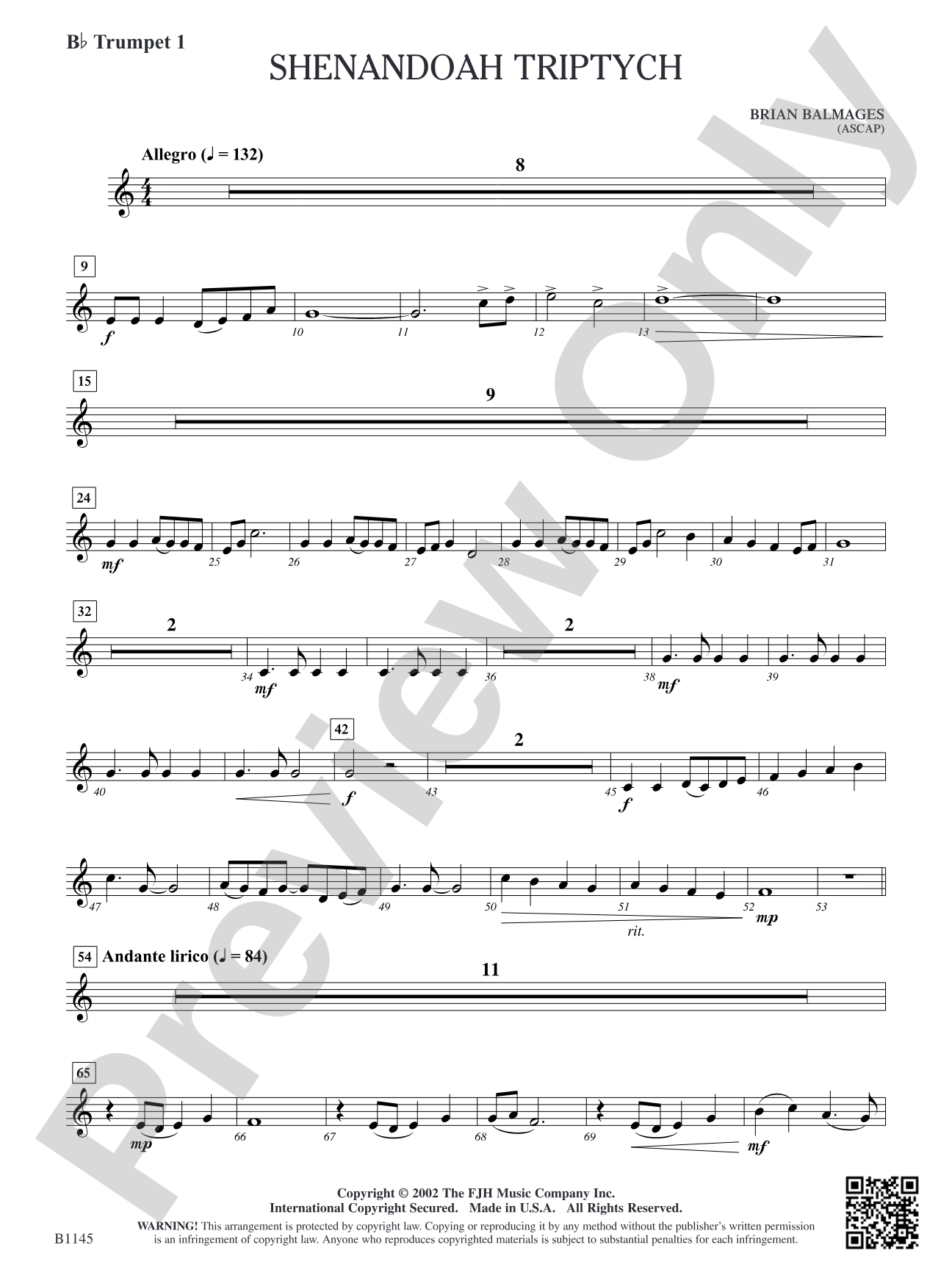 Shenandoah Triptych: B-flat Trumpet 1