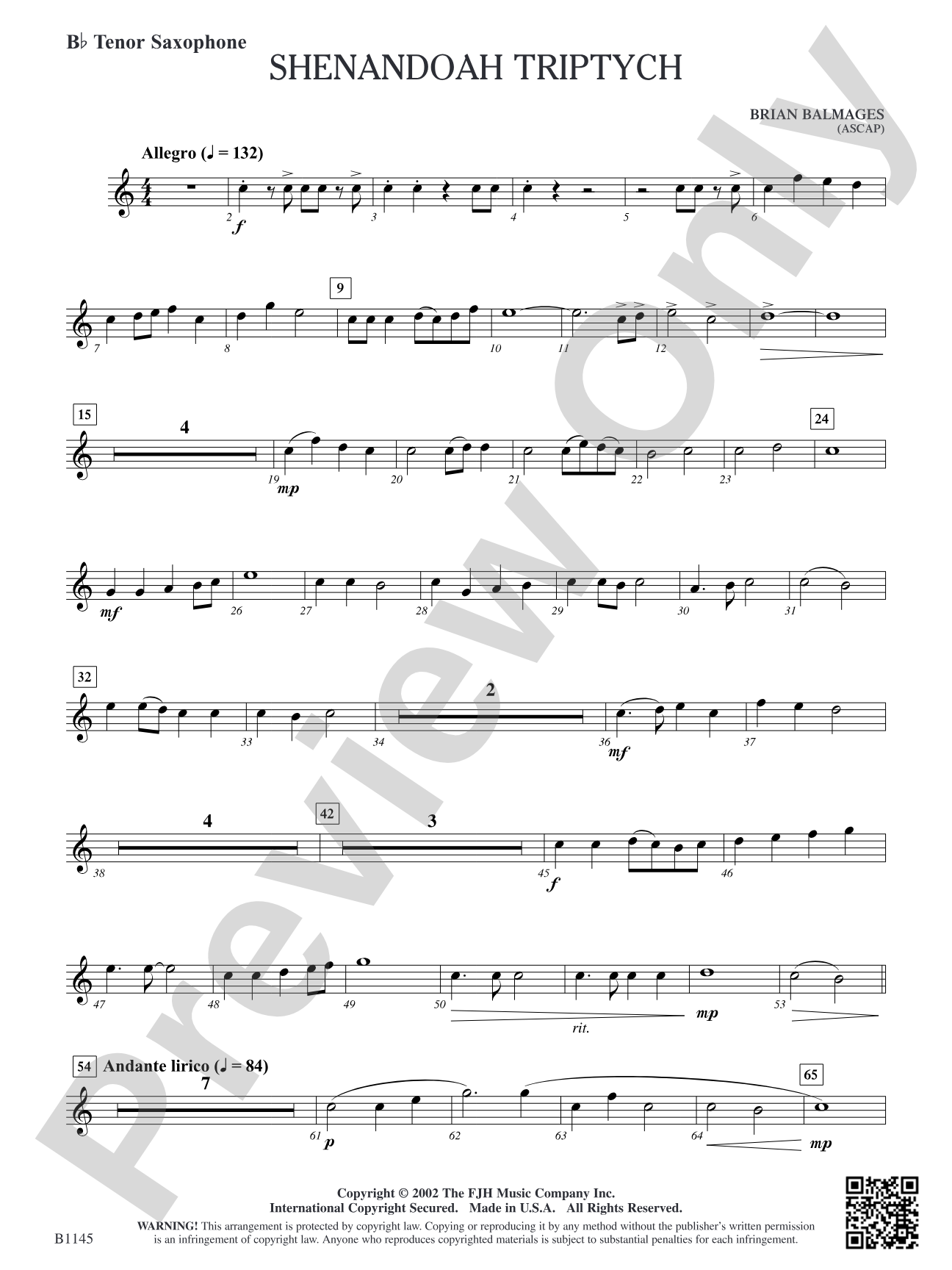 Shenandoah Triptych: B-flat Tenor Saxophone