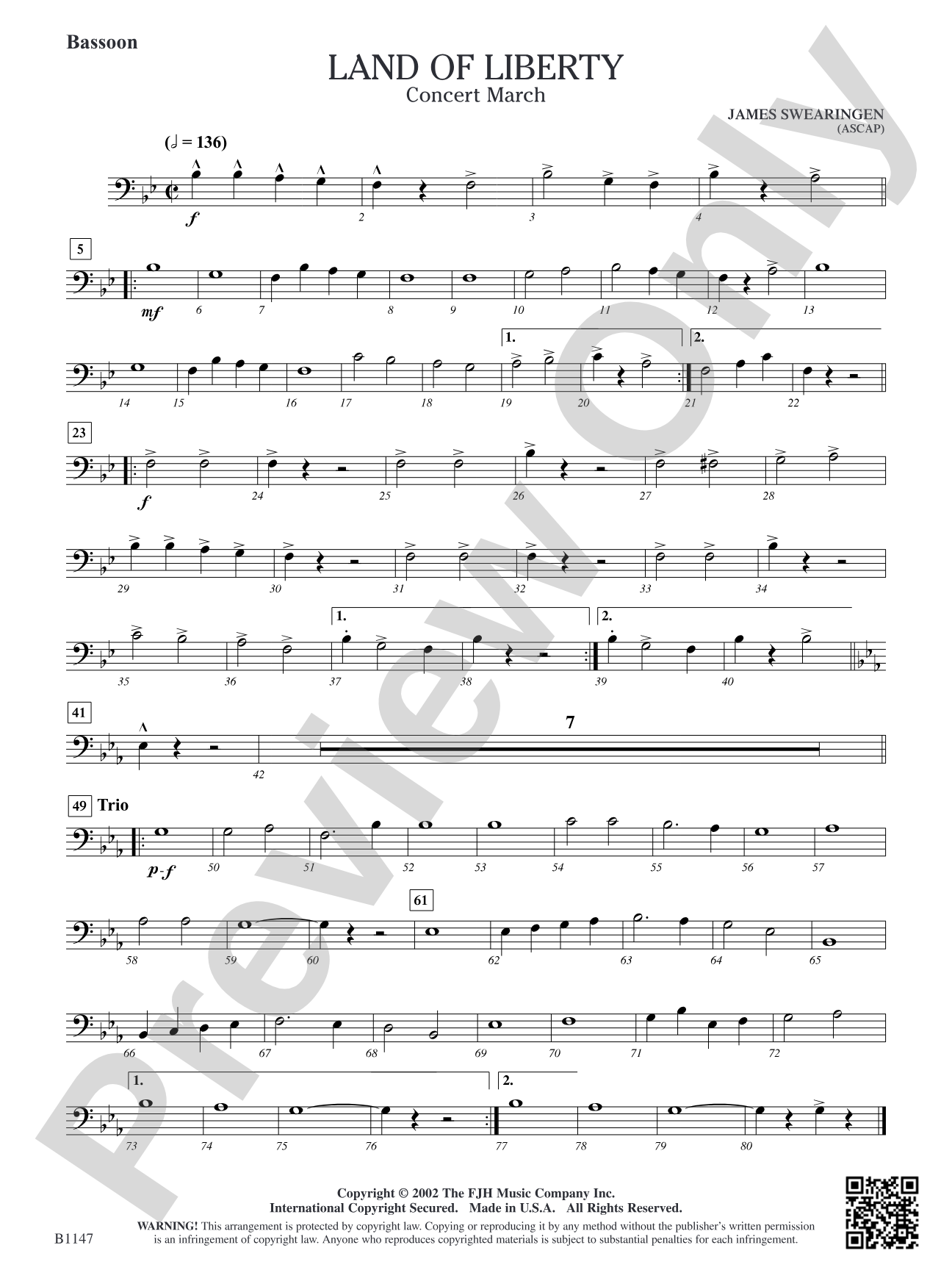 Land of Liberty: Bassoon